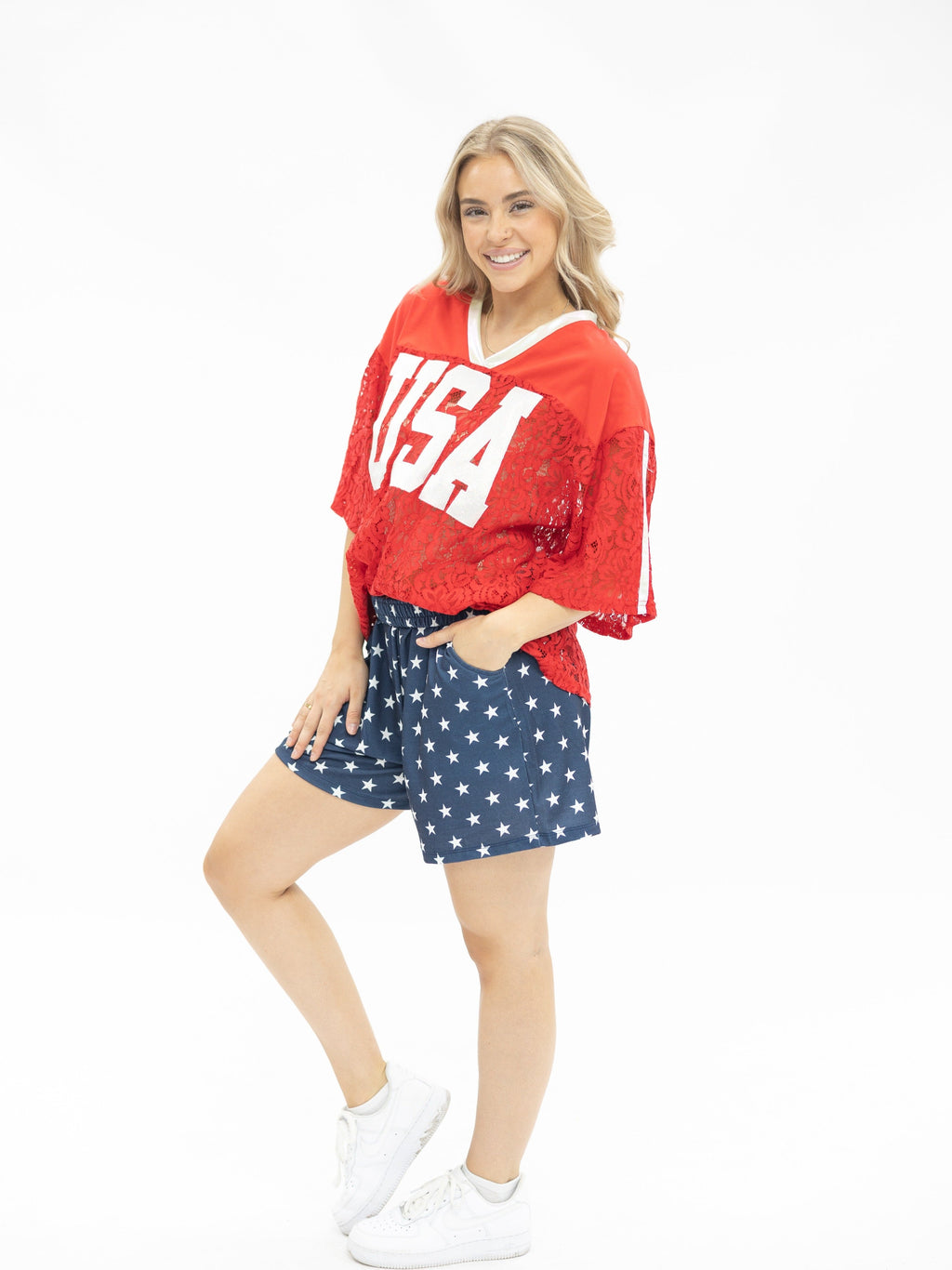Grace+Emma Red Lace "USA" Jersey — back view