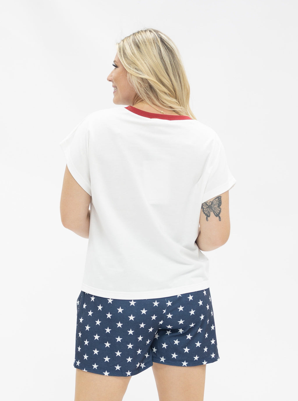 Grace+Emma Blue and White Star Shorts — back view