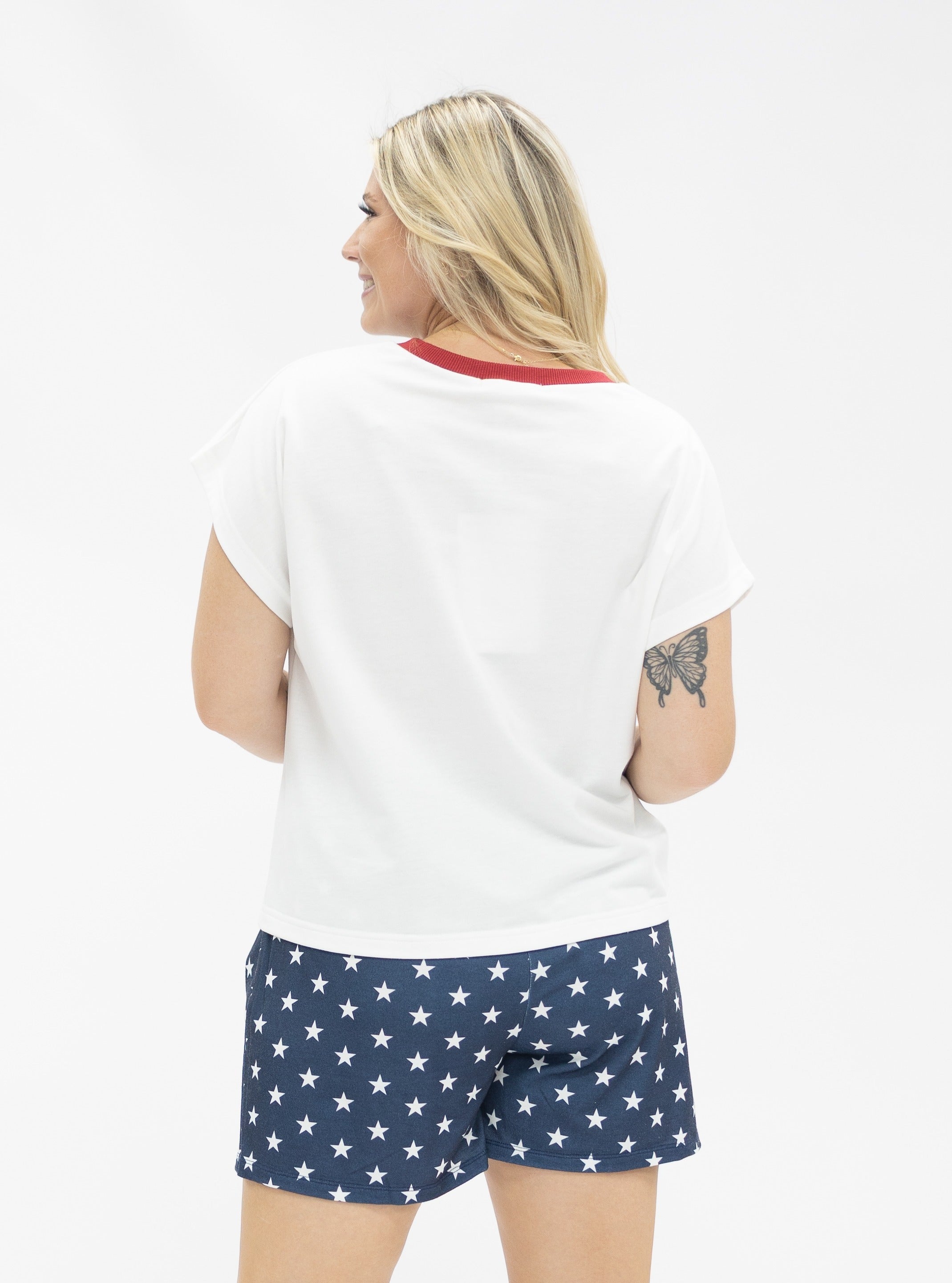 Grace+Emma Blue and White Star Shorts — back view