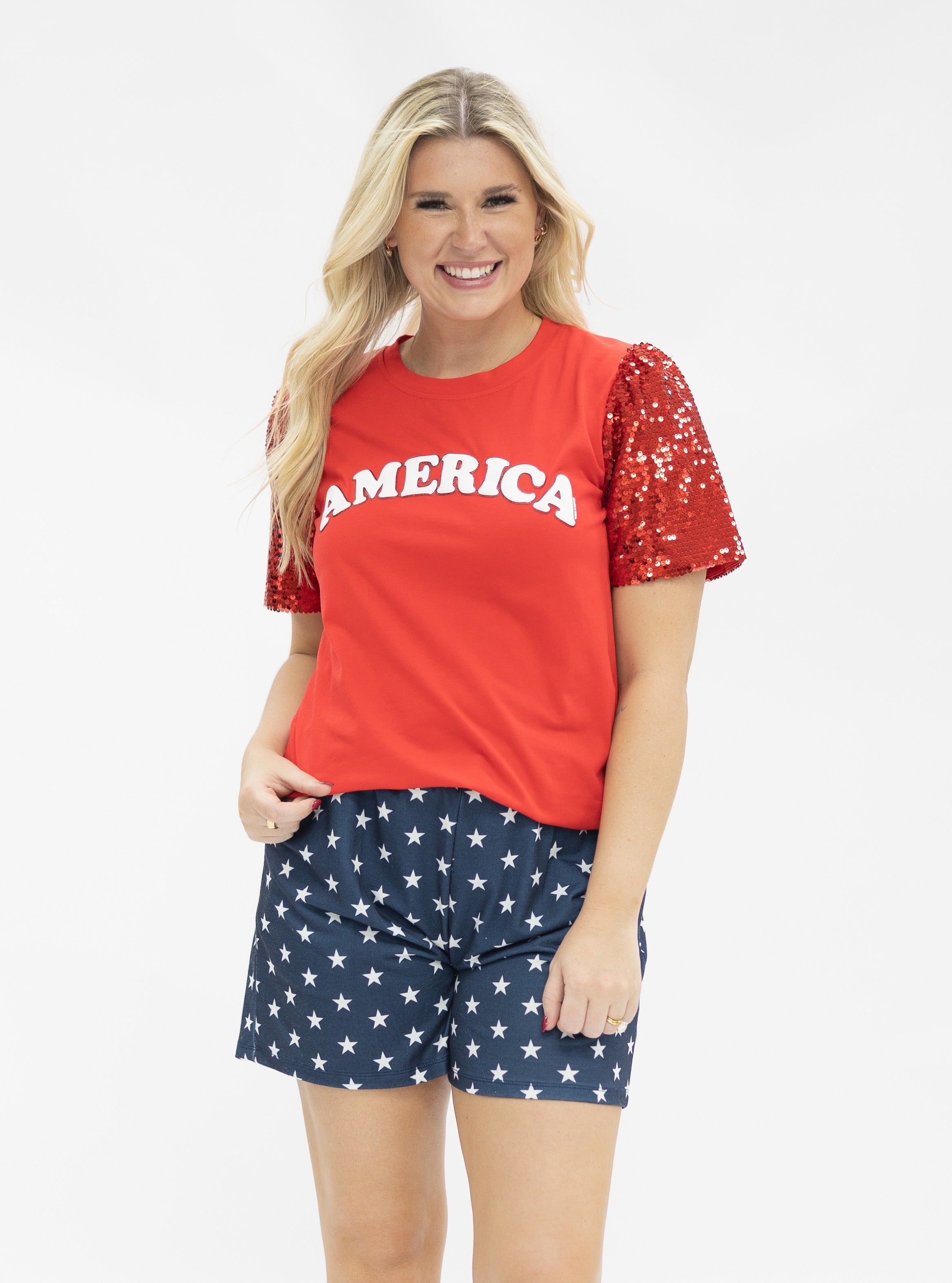 Grace+Emma Blue and White Star Shorts — side view