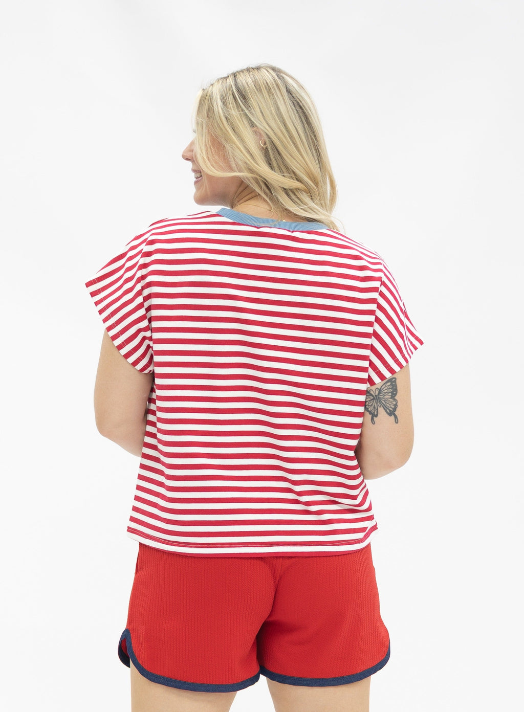 Grace+Emma 1776 on a Short Sleeve Stripe Top — back view