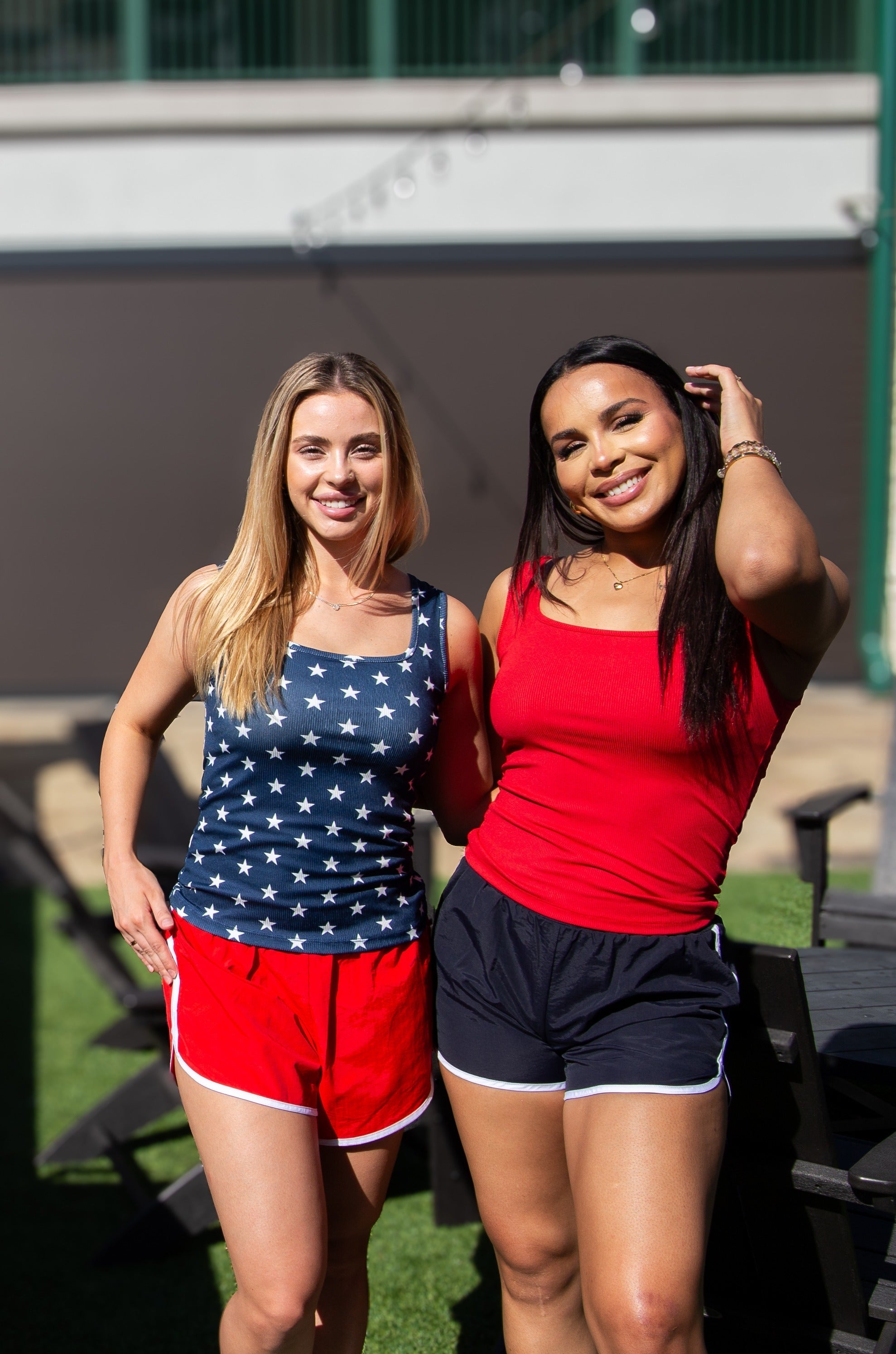 Grace+Emma Bella Square Neck Rib Knit Tank Top, Navy Stars — in-use photo