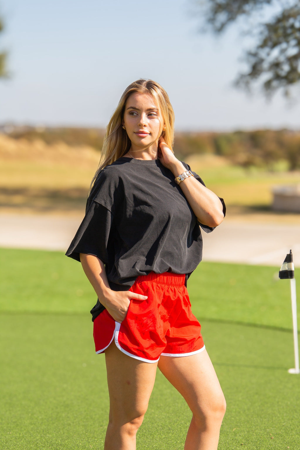 Grace+Emma Go-Getter Shorts, Red — lifestyle context