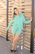 Kathryn Classic Button-Up, Green Stripe