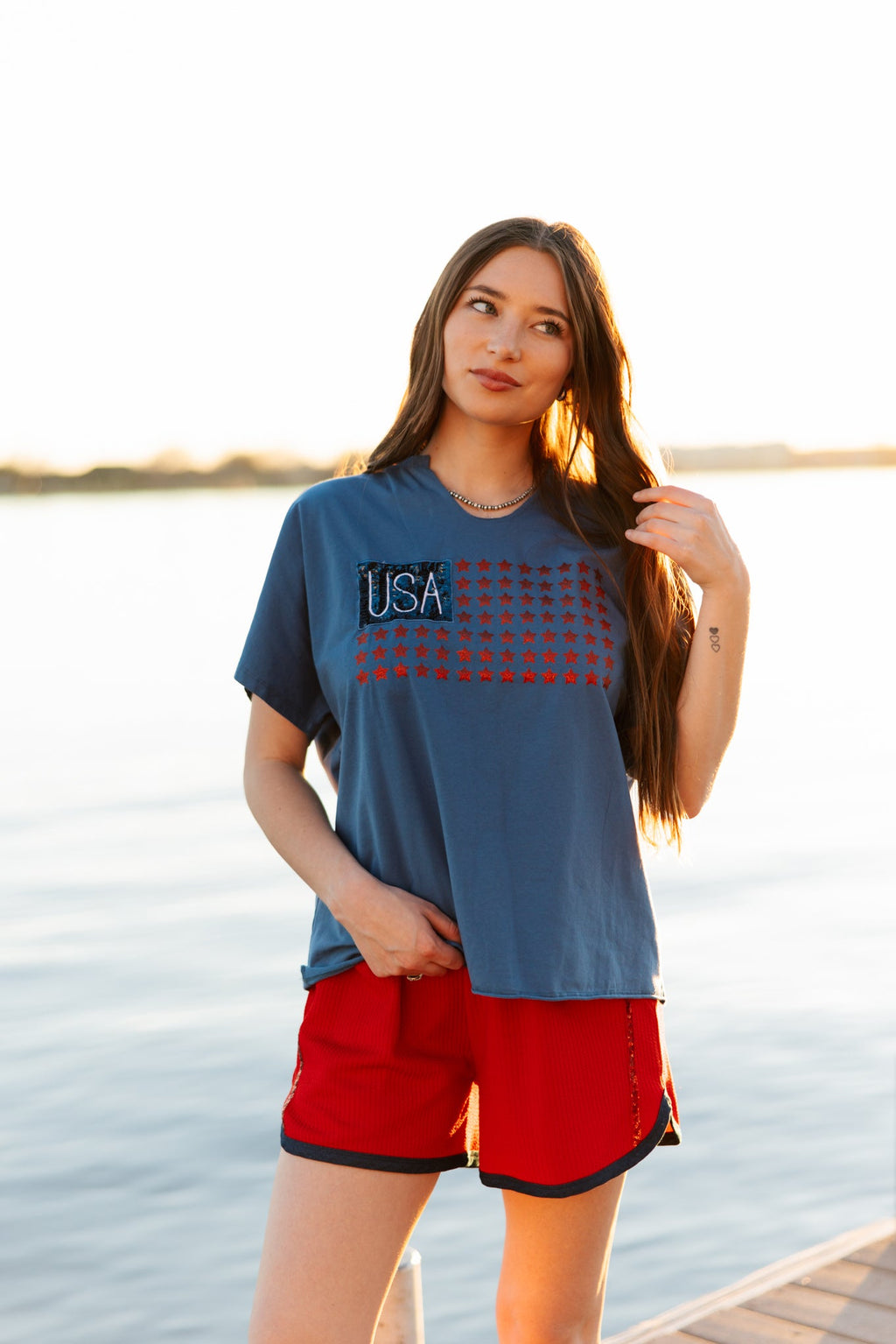 Grace+Emma USA Flag Glitter Stars Top — back view