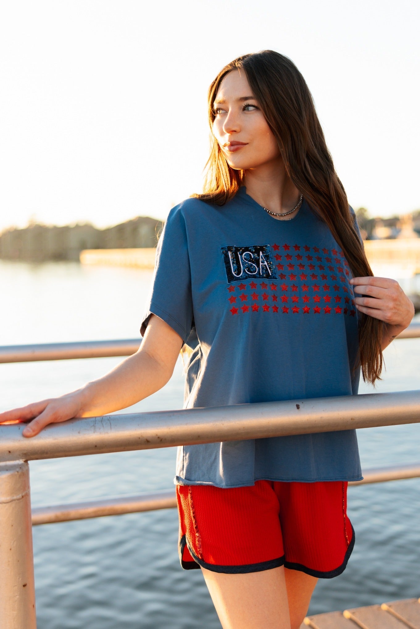 Grace+Emma USA Flag Glitter Stars Top — size reference