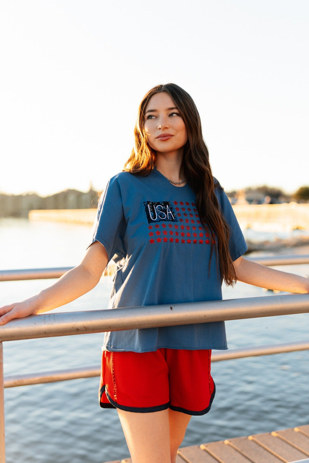 Grace+Emma USA Flag Glitter Stars Top — alternative angle