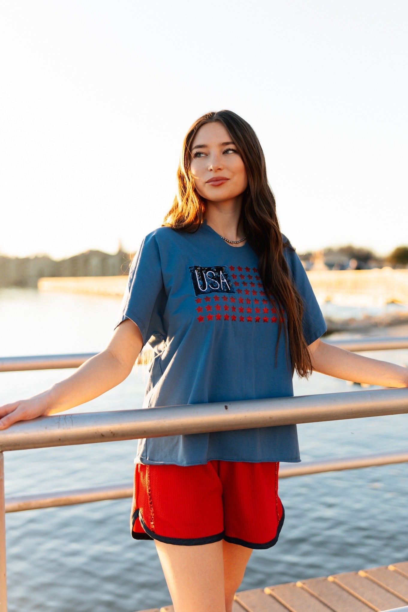 Grace+Emma USA Flag Glitter Stars Top — alternative angle