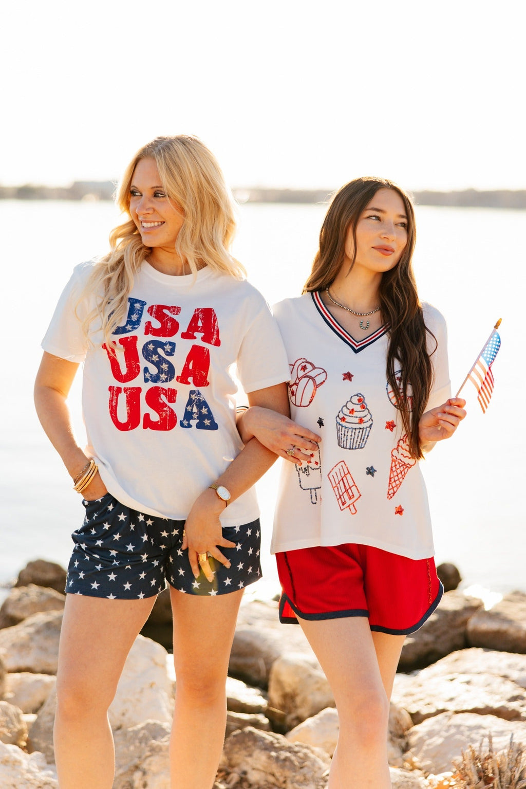 Grace+Emma Sequin Americana Elements on V-Neck Top — lifestyle context