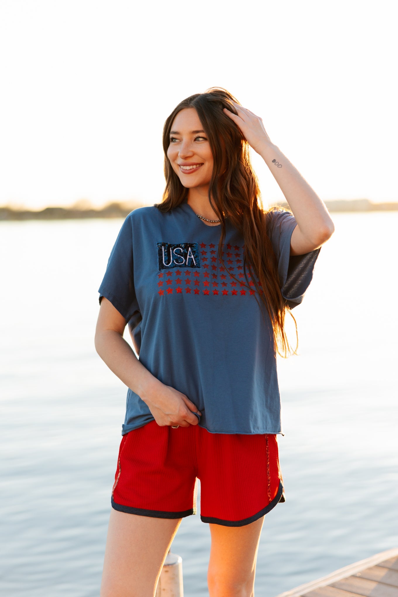 Grace+Emma USA Flag Glitter Stars Top — main product shot