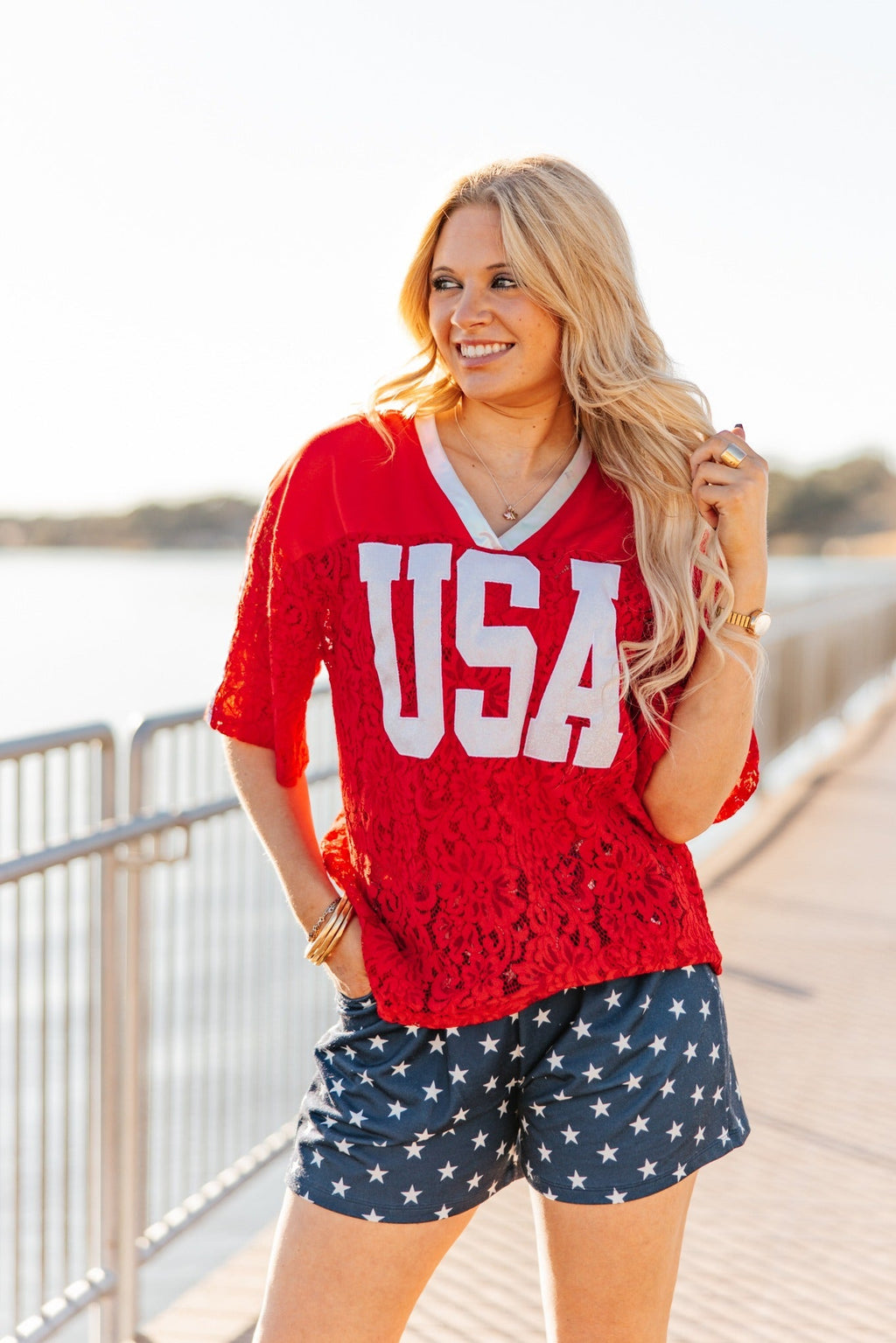 Grace+Emma Red Lace "USA" Jersey — main product shot