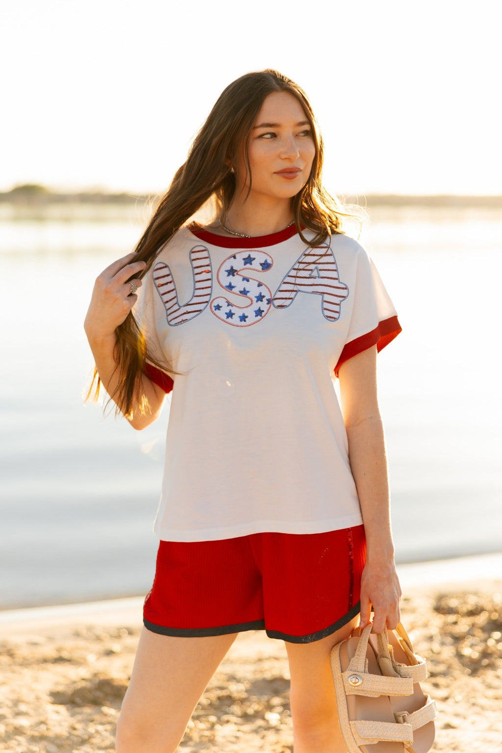 Grace+Emma Sequin "USA" on White Top — main product shot