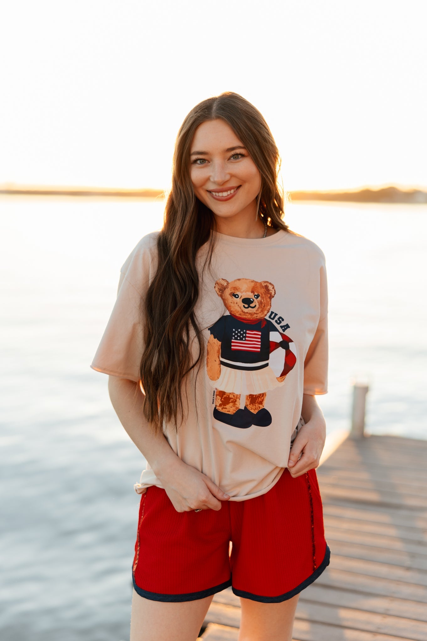 Grace+Emma USA Teddy on Beige Boxy Tee — main product shot