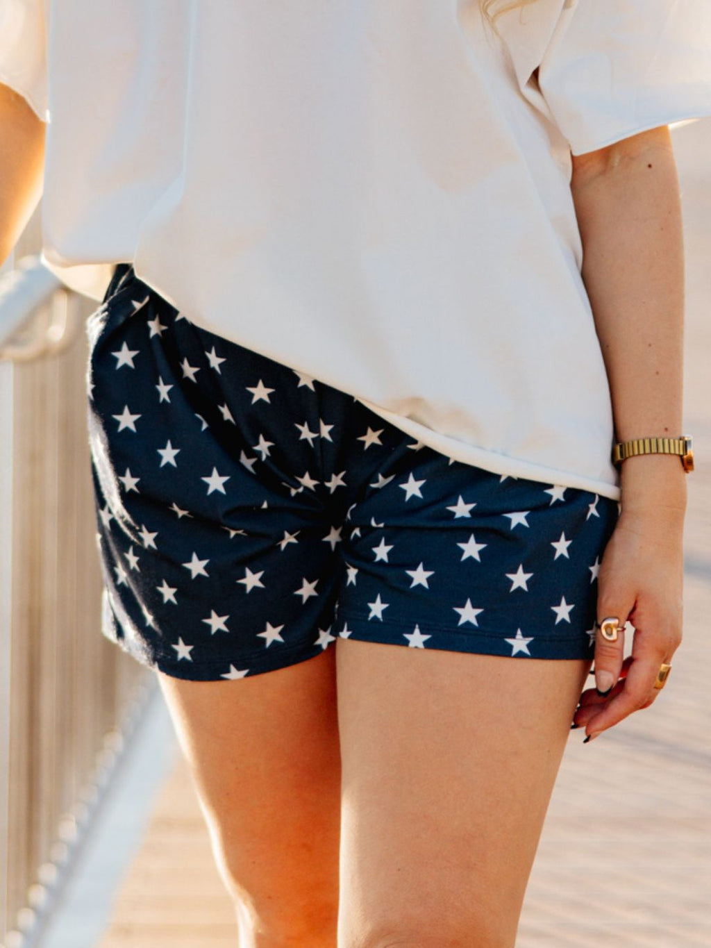 Grace+Emma Blue and White Star Shorts — detail close-up