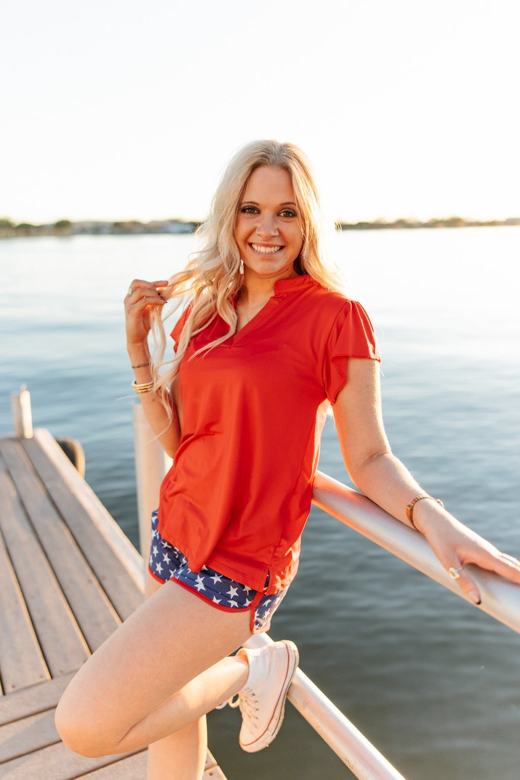 Grace+Emma The Nicole V-Neck Top, Red — main product shot