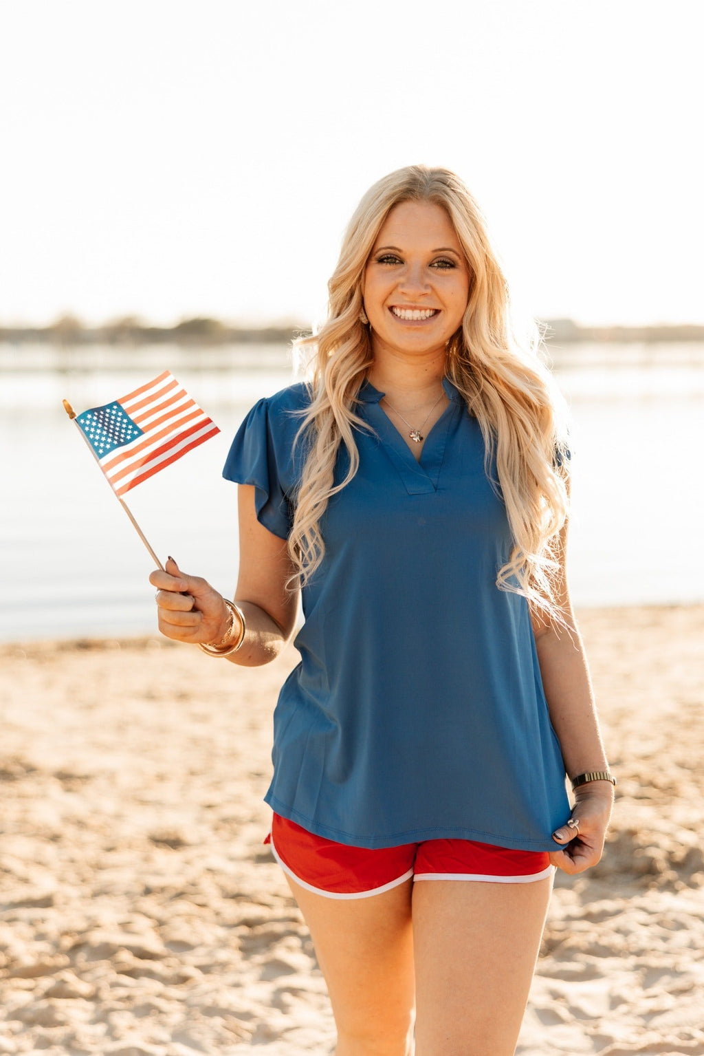 Grace+Emma The Nicole V-Neck Top, Blue — main product shot