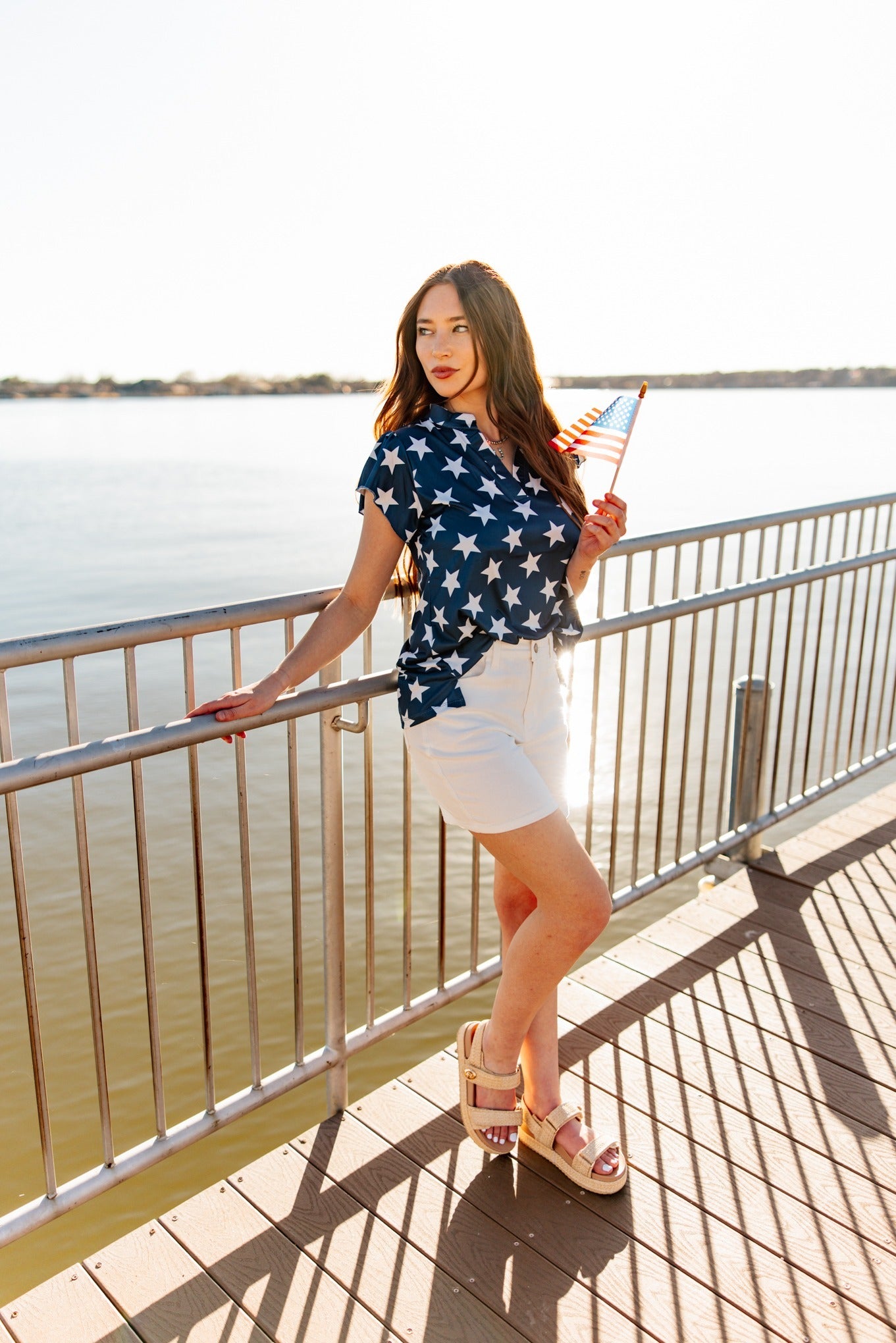 Grace+Emma The Nicole V-Neck Top, Stars — detail close-up