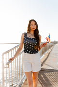 Grace+Emma Bella Square Neck Rib Knit Tank Top, Navy Stars — main product shot