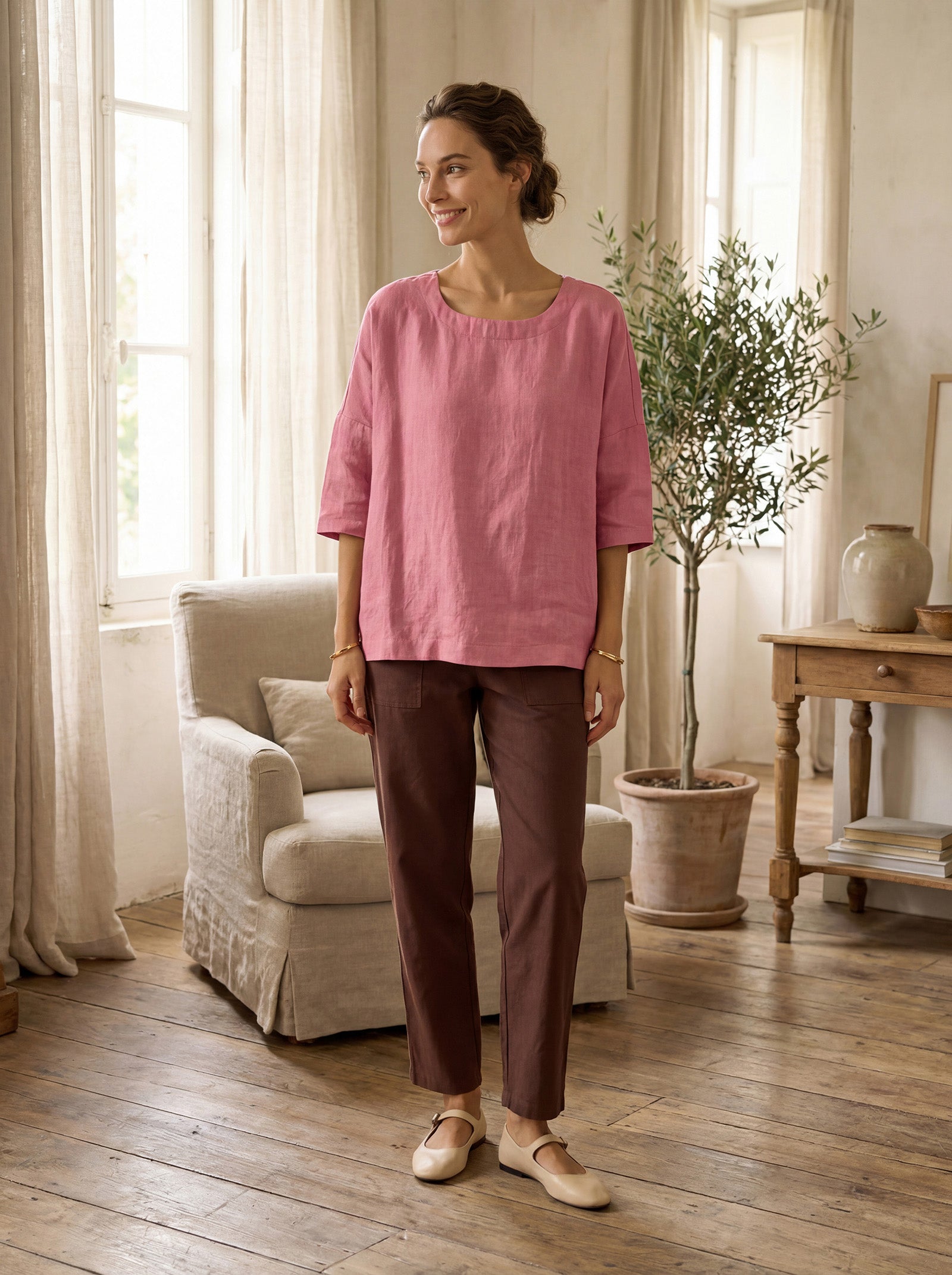 LINTICO Linen Simple Button Fly Trousers HEIDI — detail shot 10
