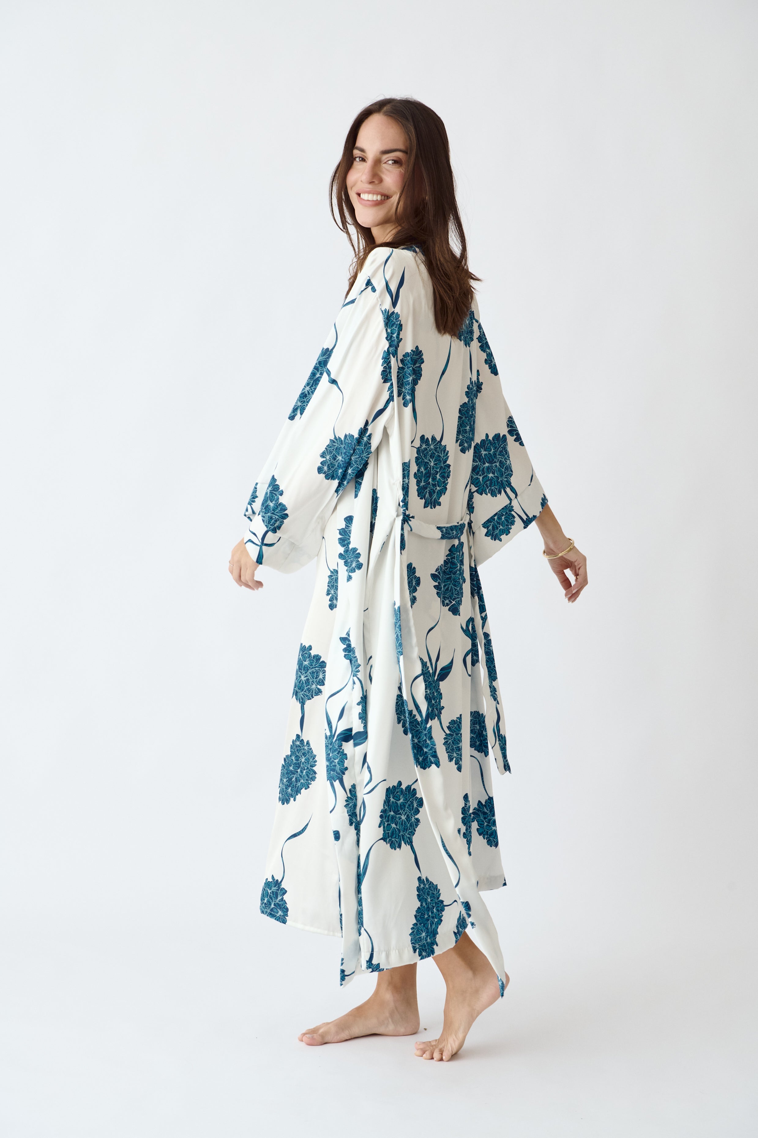 Simoné Sleepwear USA Washable Silk Kimono - Blossom — back view
