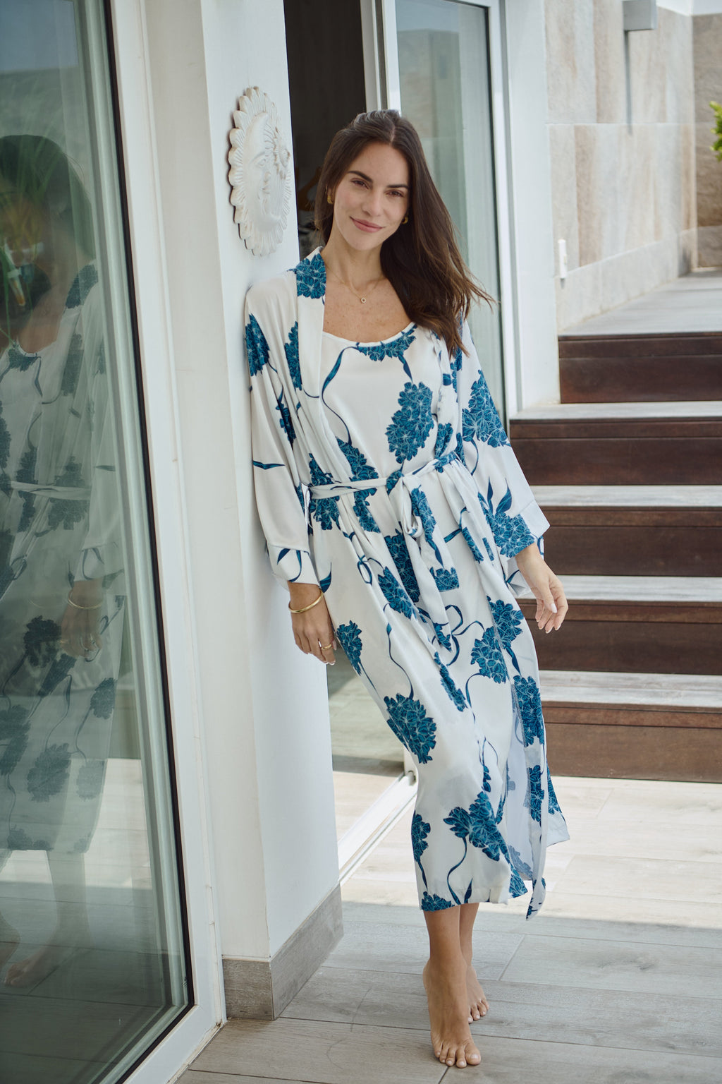 Simoné Sleepwear USA Washable Silk Kimono - Blossom — in-use photo