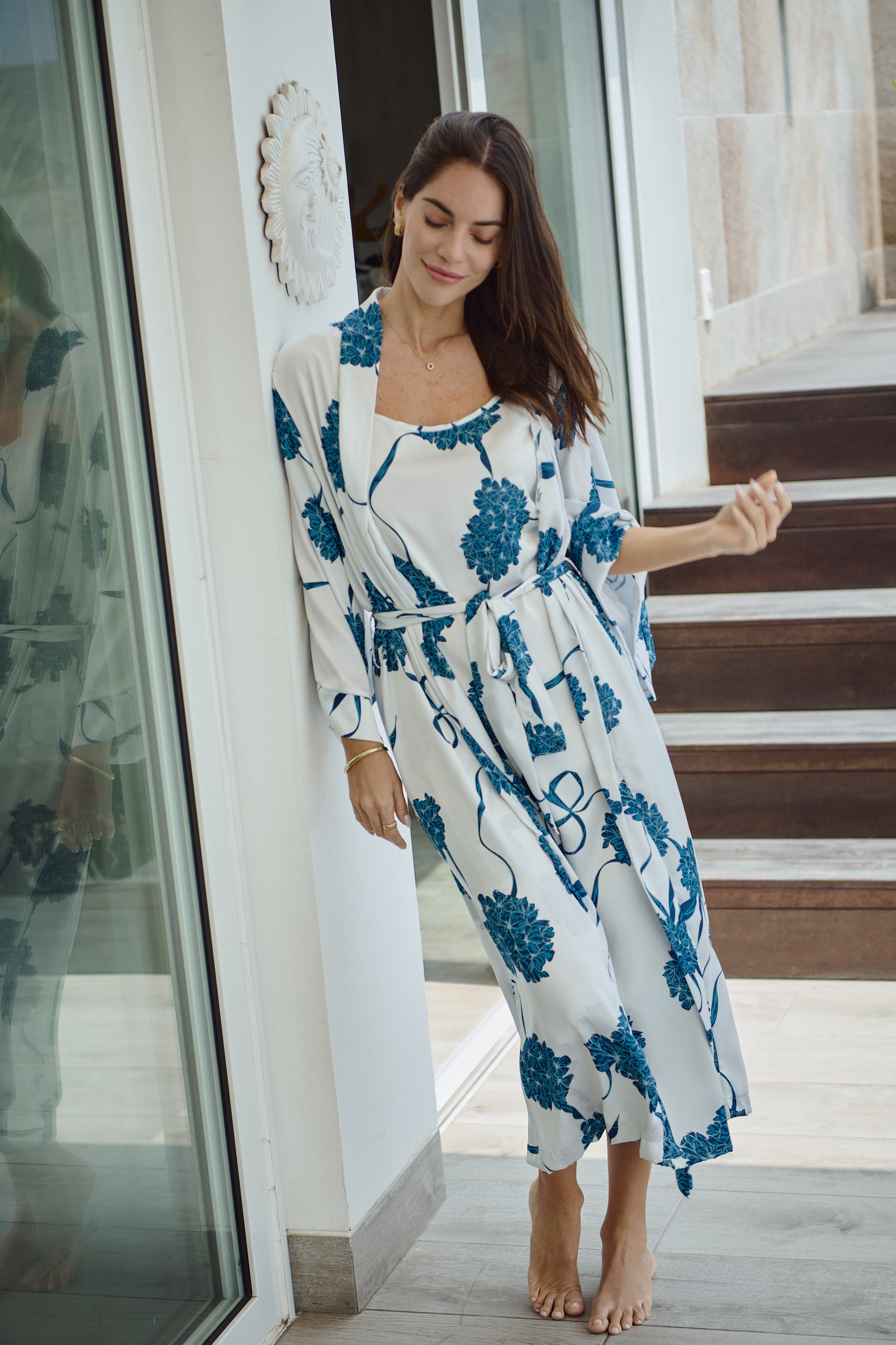 Simoné Sleepwear USA Washable Silk Kimono - Blossom — color detail