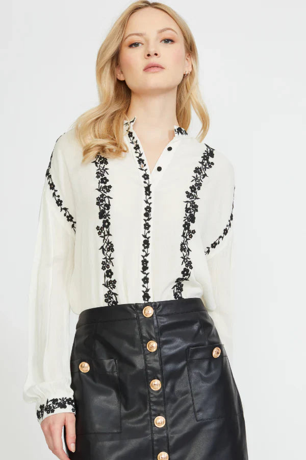 KADOU BOUTIQUE Embroidered Edge Stand Collar Blouse — main product shot