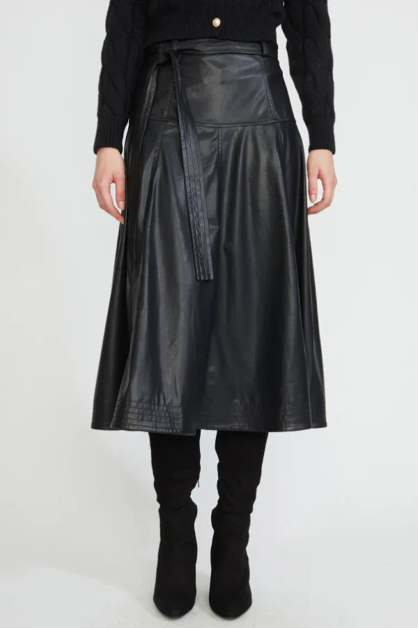 KADOU BOUTIQUE Faux Leather Midi Skirt — detail close-up