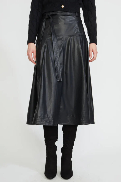 KADOU BOUTIQUE Faux Leather Midi Skirt — detail close-up