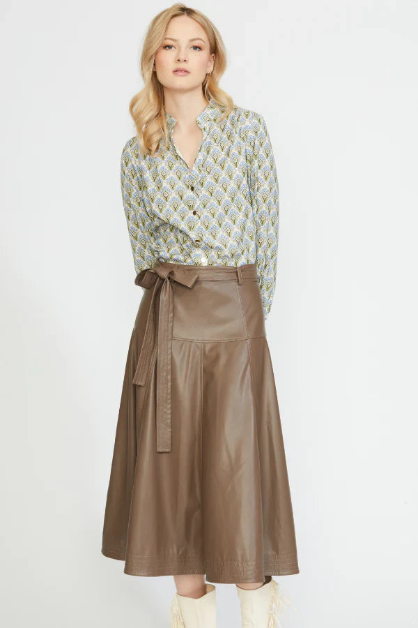 KADOU BOUTIQUE Faux Leather Midi Skirt — back view