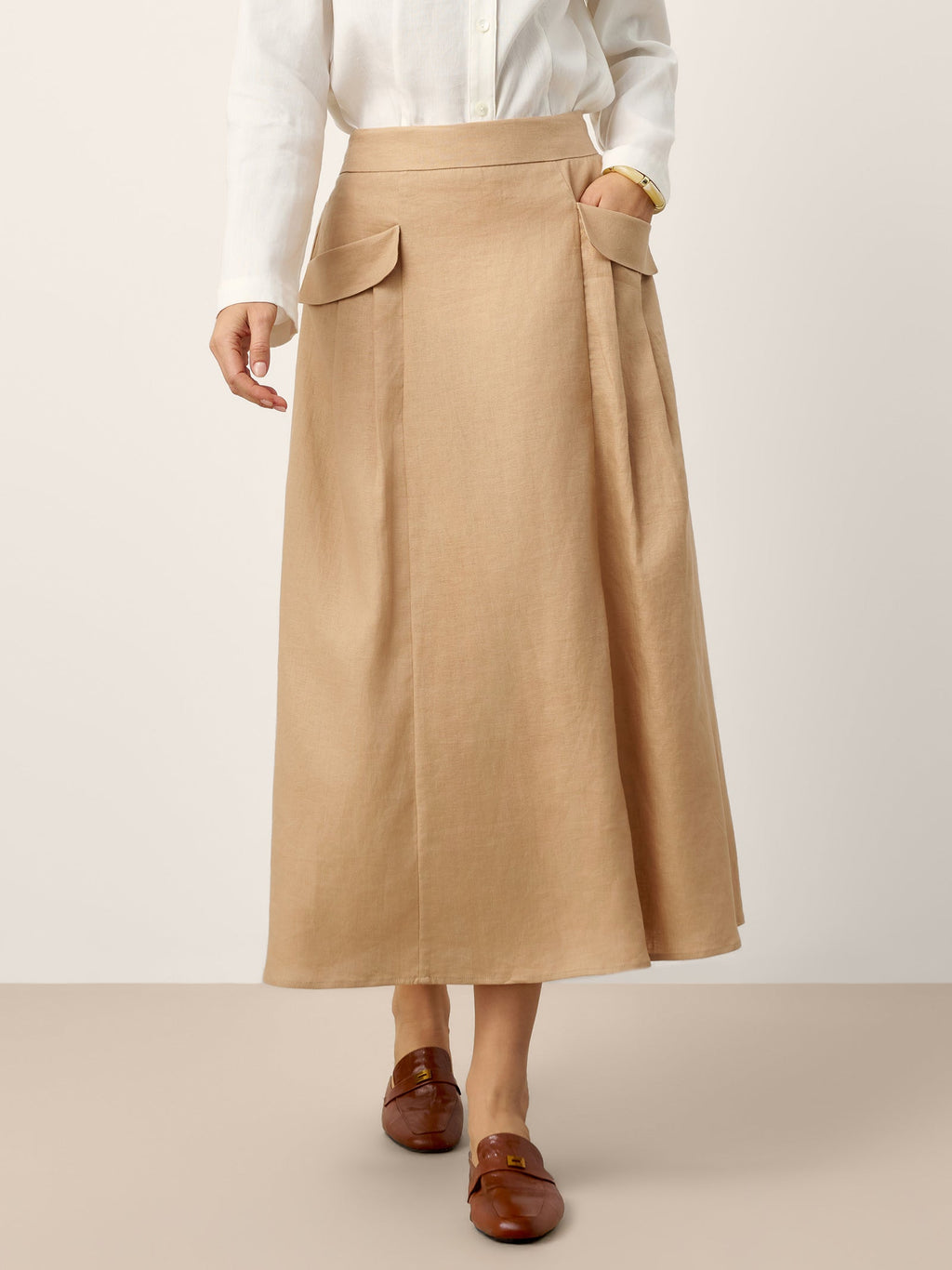 LINTICO LINTICO 100% Linen Flap Pocket A-Line Skirt IANTHE — lifestyle worn / used context