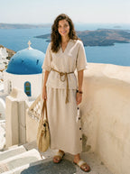 LINTICO 100% Linen Button-Trim Slit Skirt ASTRA — bottoms-skirts-linen category context