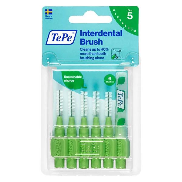 Tepe Interdental Brush 0.8 mm Green (6-Pack) - Gentle & Effective Between Teeth Cleaner for Plaque Removal & Improved Dental Hygiene