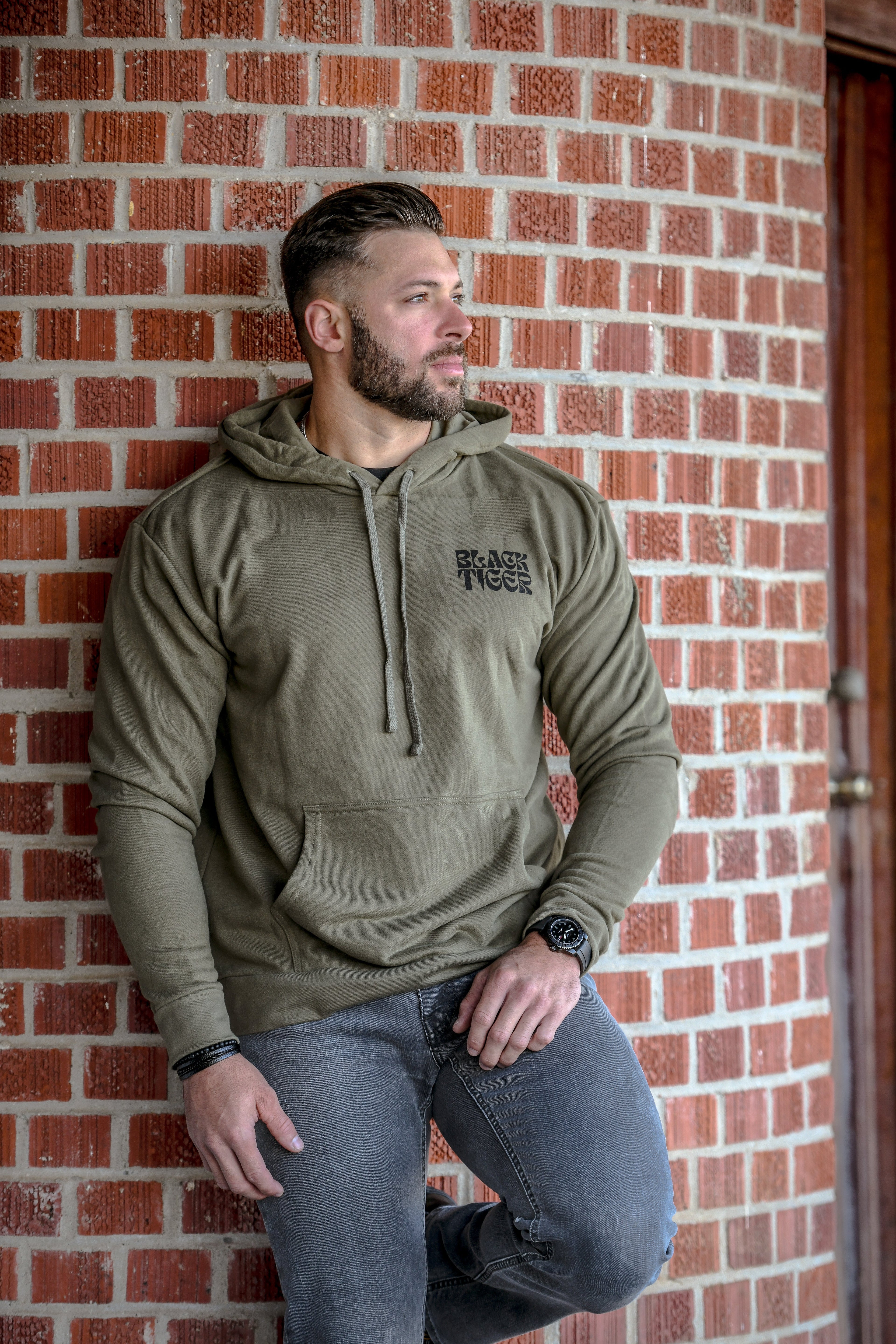 Black Tiger International Attack Tiger Logo Hoodie OG Green — alternate view