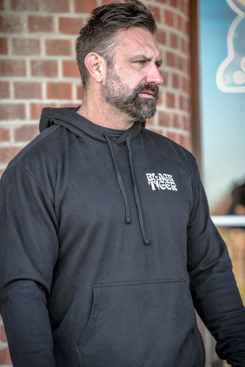 Black Tiger International Attack Tiger Logo Hoodie Black — scale reference