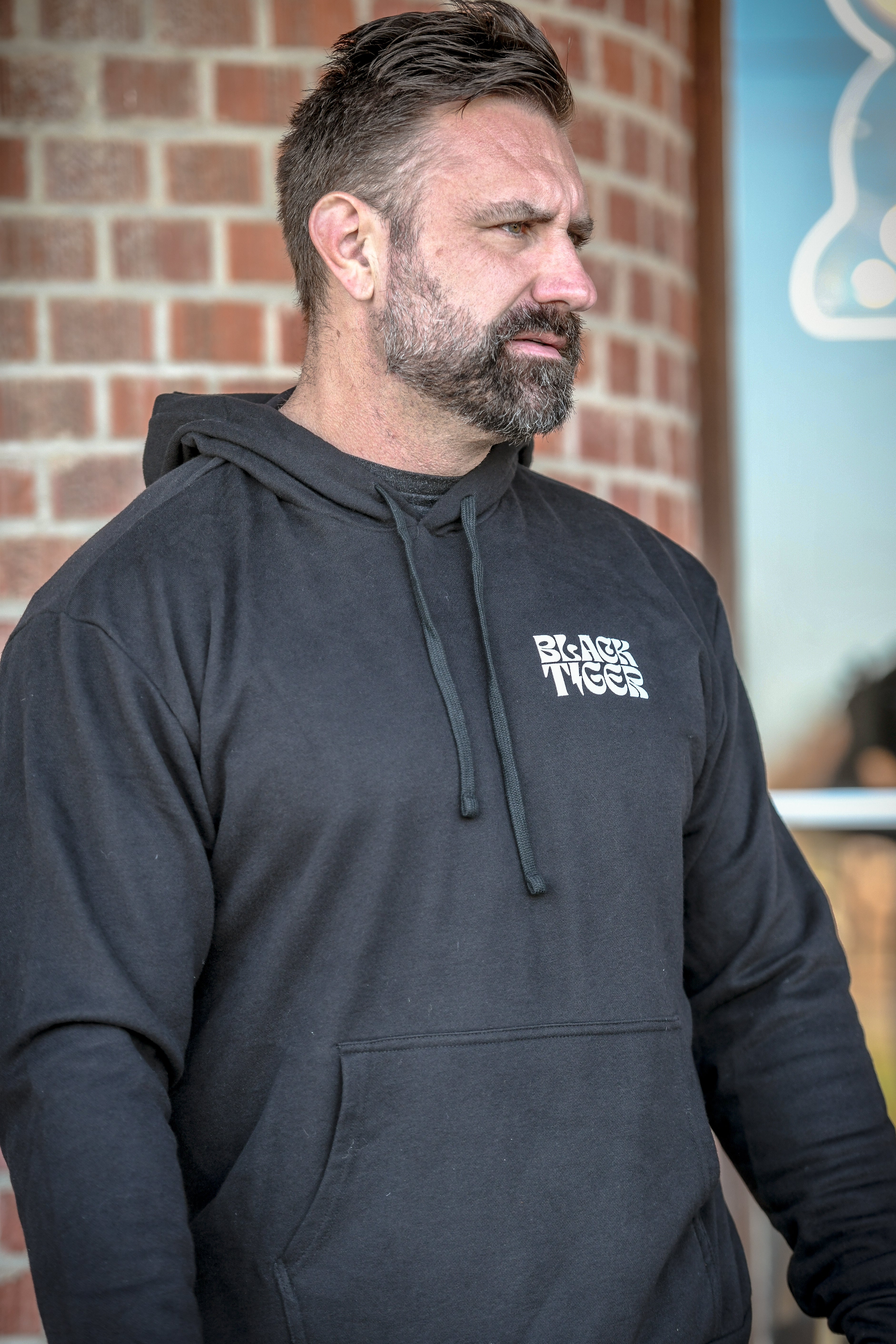 Black Tiger International Attack Tiger Logo Hoodie Black — scale reference