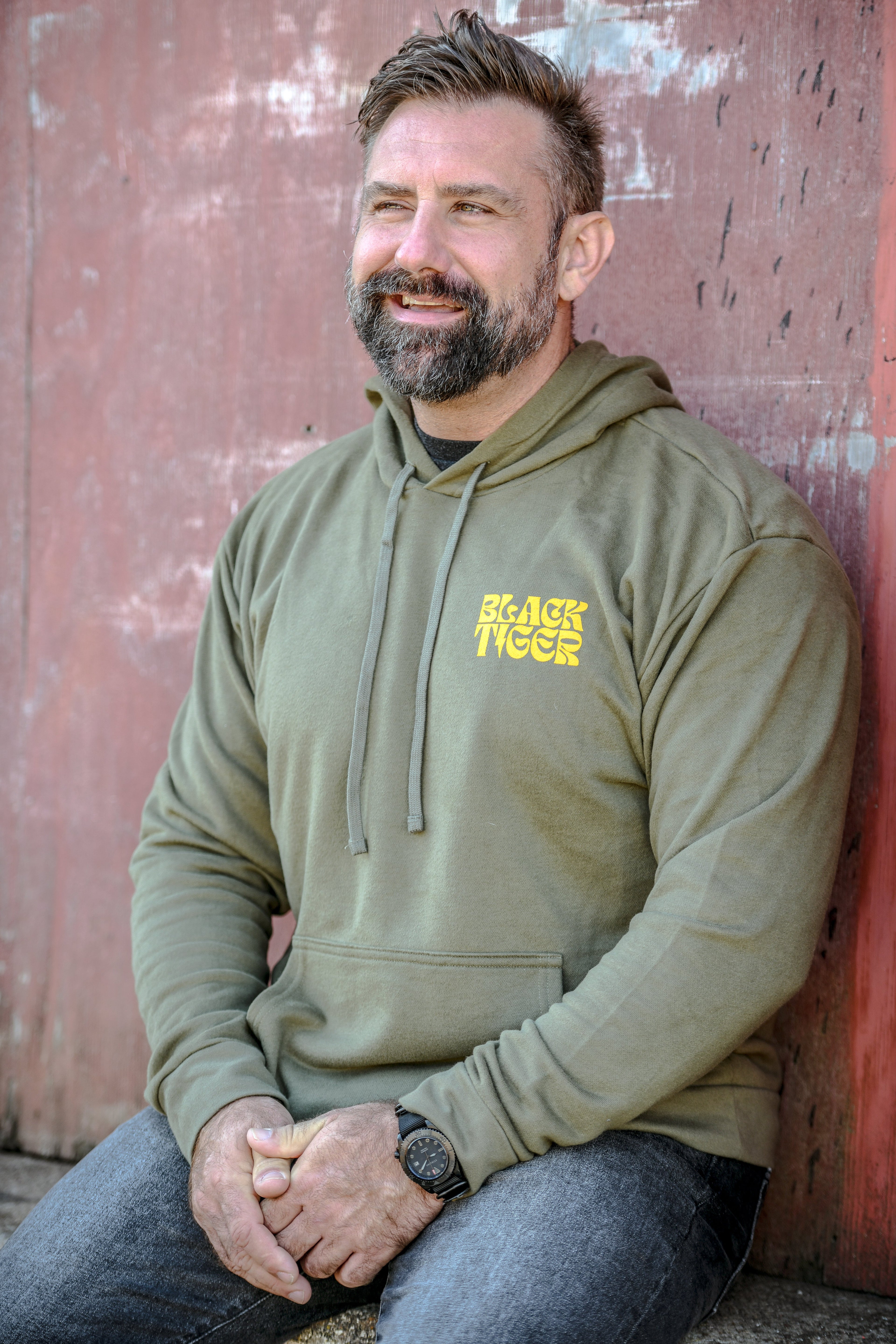 Black Tiger International Attack Tiger Logo Hoodie OG Green — back view