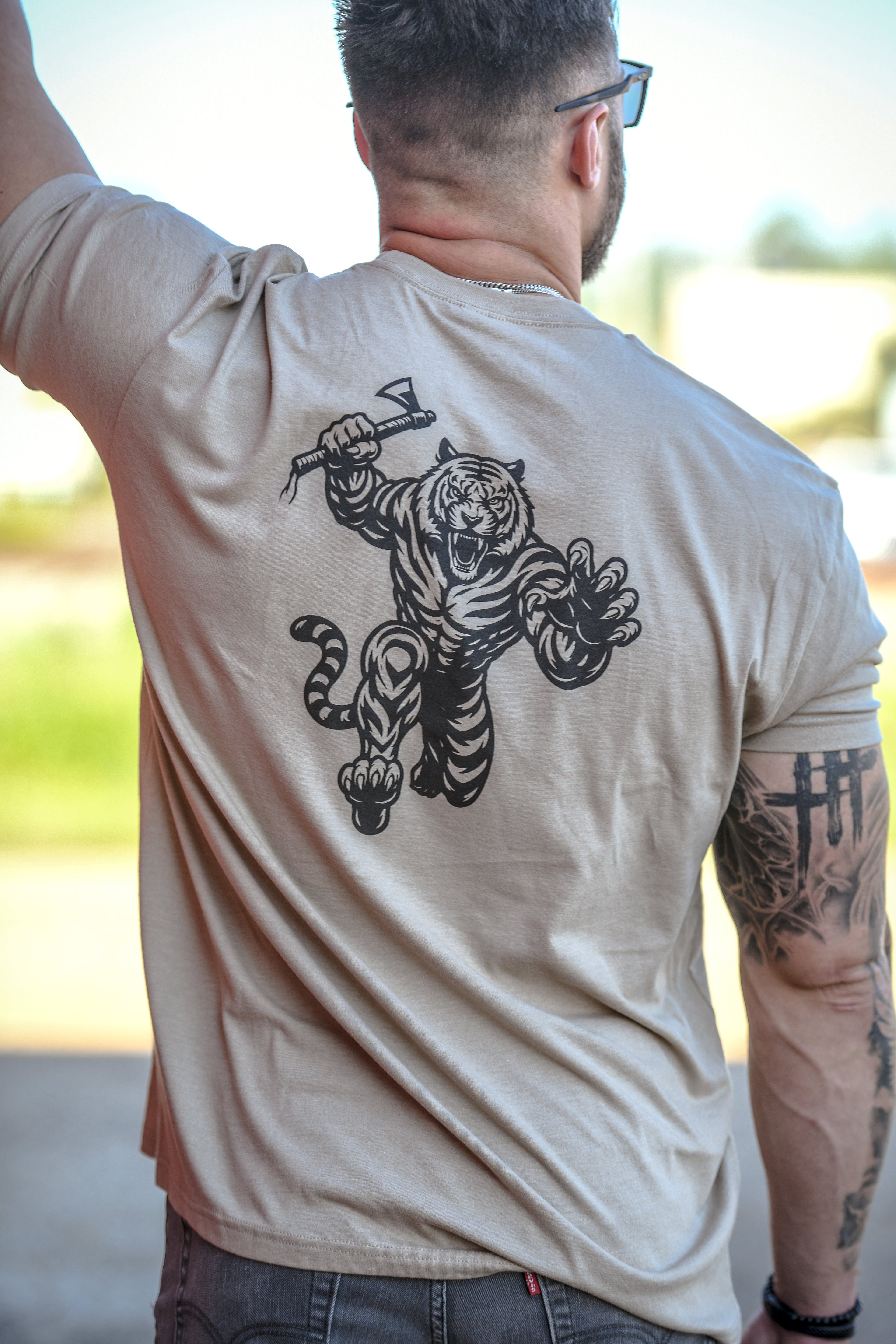 Black Tiger International Tomahawk Tiger Tee Shirt — detail and construction
