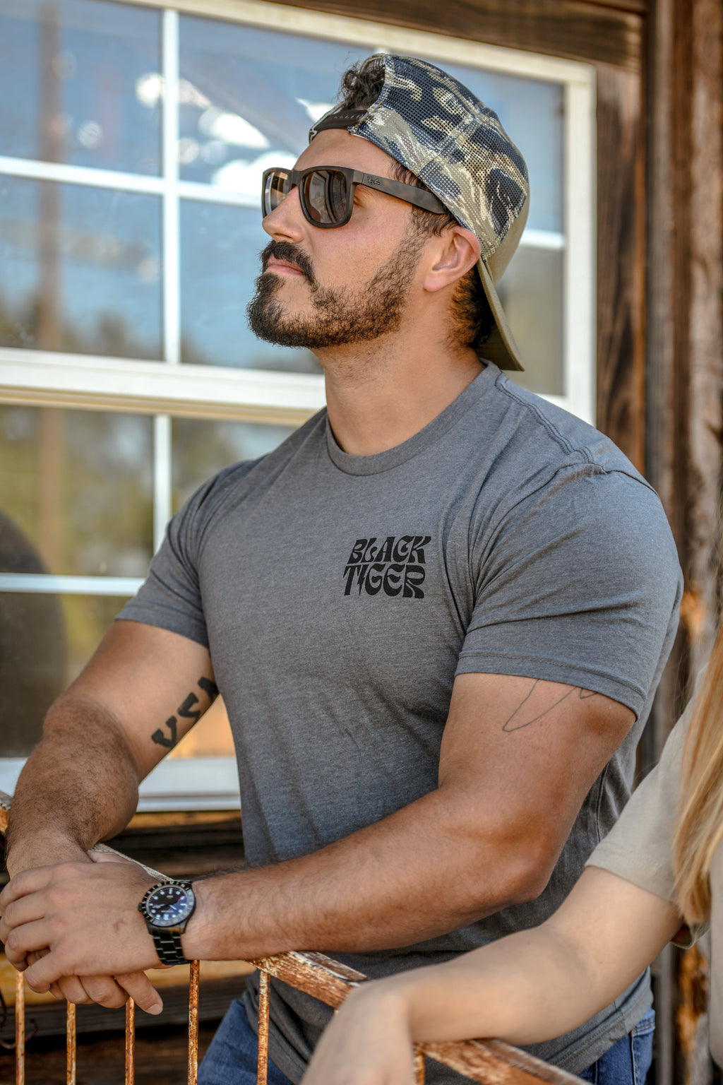 Black Tiger International Black Tiger Logo Tee Shirt — in-use photo