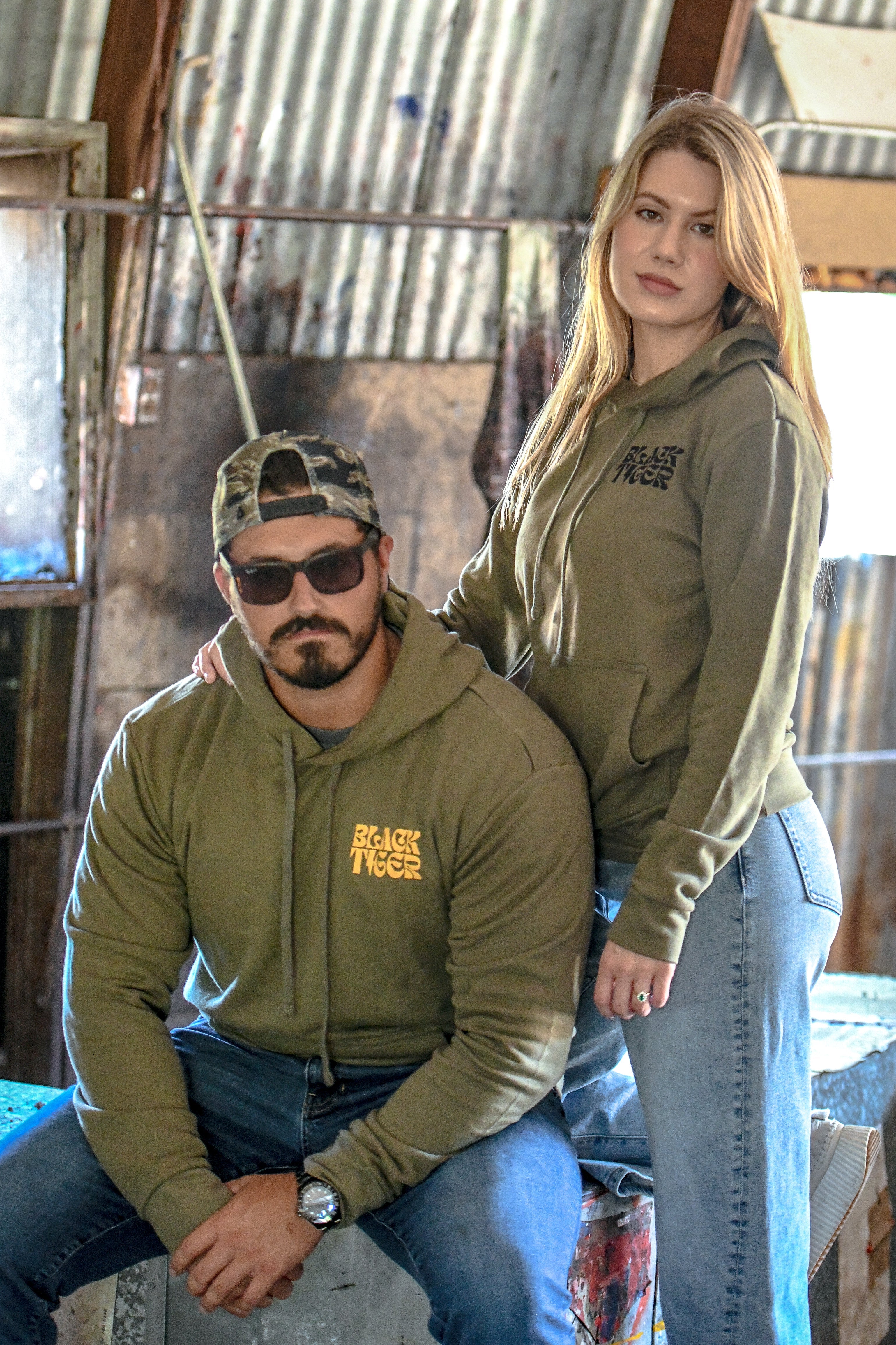 Black Tiger International Attack Tiger Logo Hoodie OG Green — branding close-up