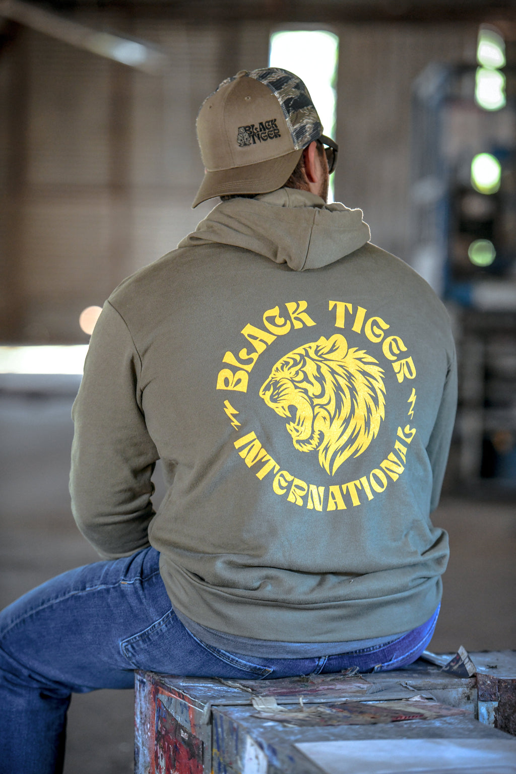 Black Tiger International Attack Tiger Logo Hoodie OG Green — side view