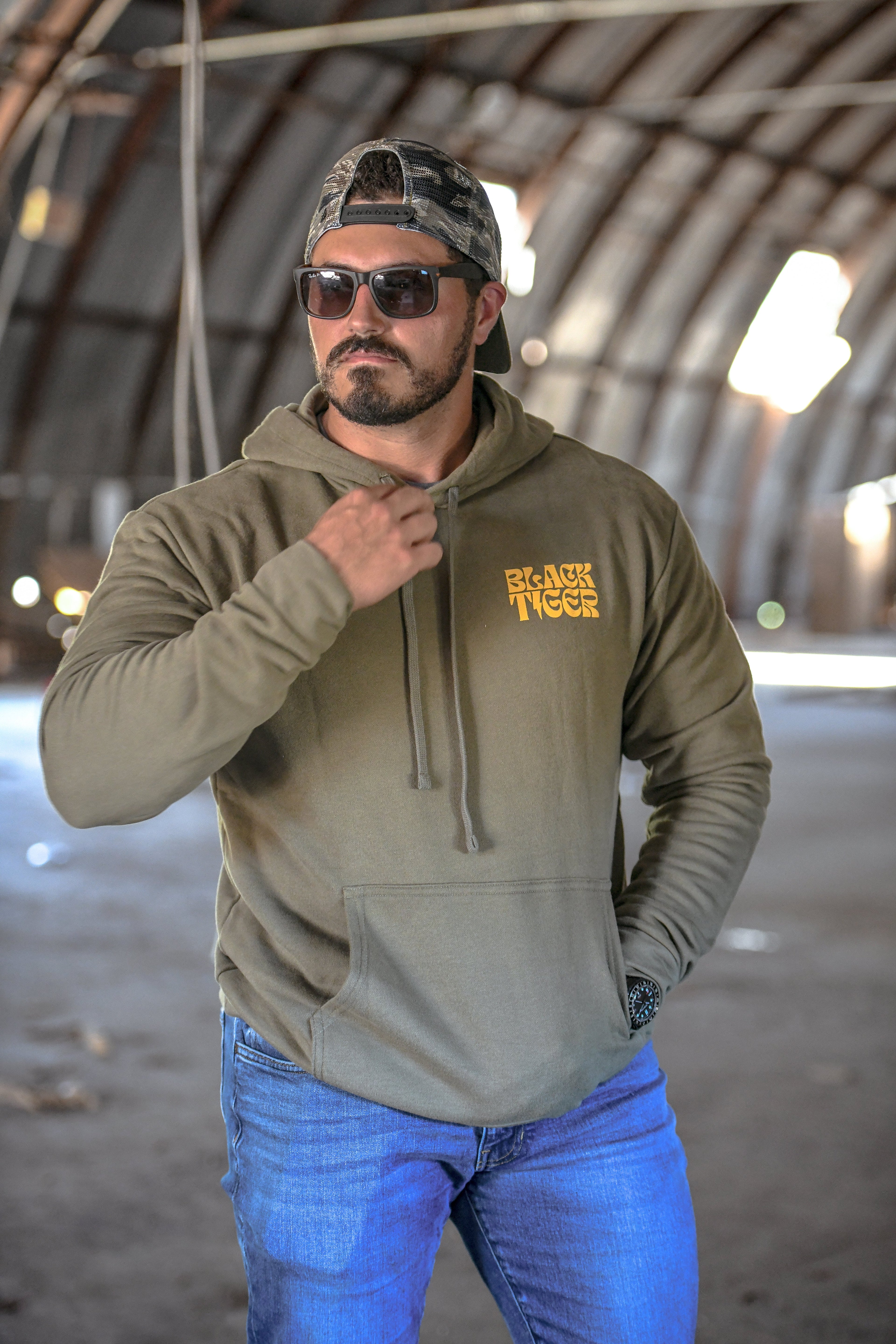 Black Tiger International Attack Tiger Logo Hoodie OG Green — lifestyle context