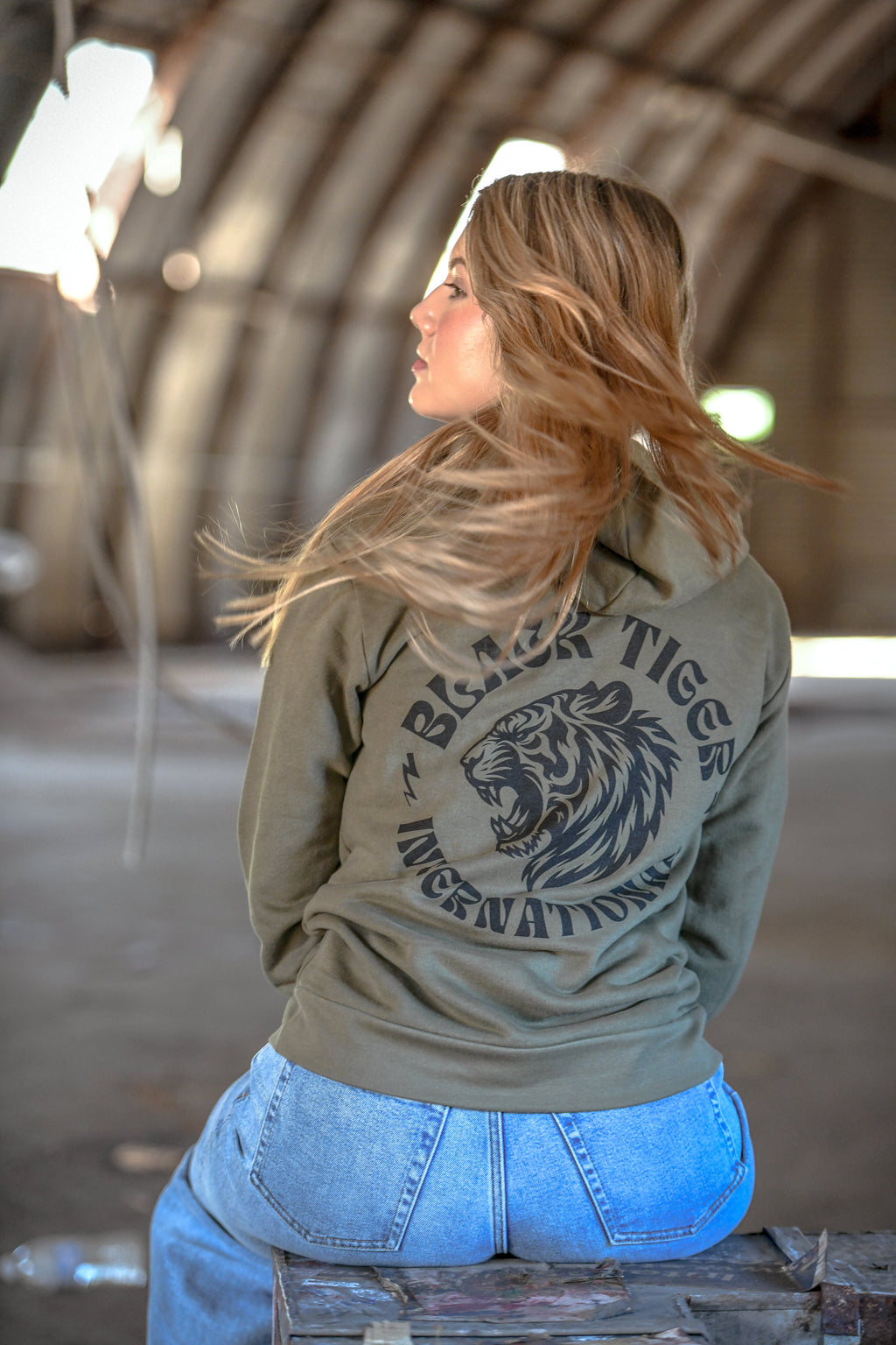 Black Tiger International Attack Tiger Logo Hoodie OG Green — detail close-up