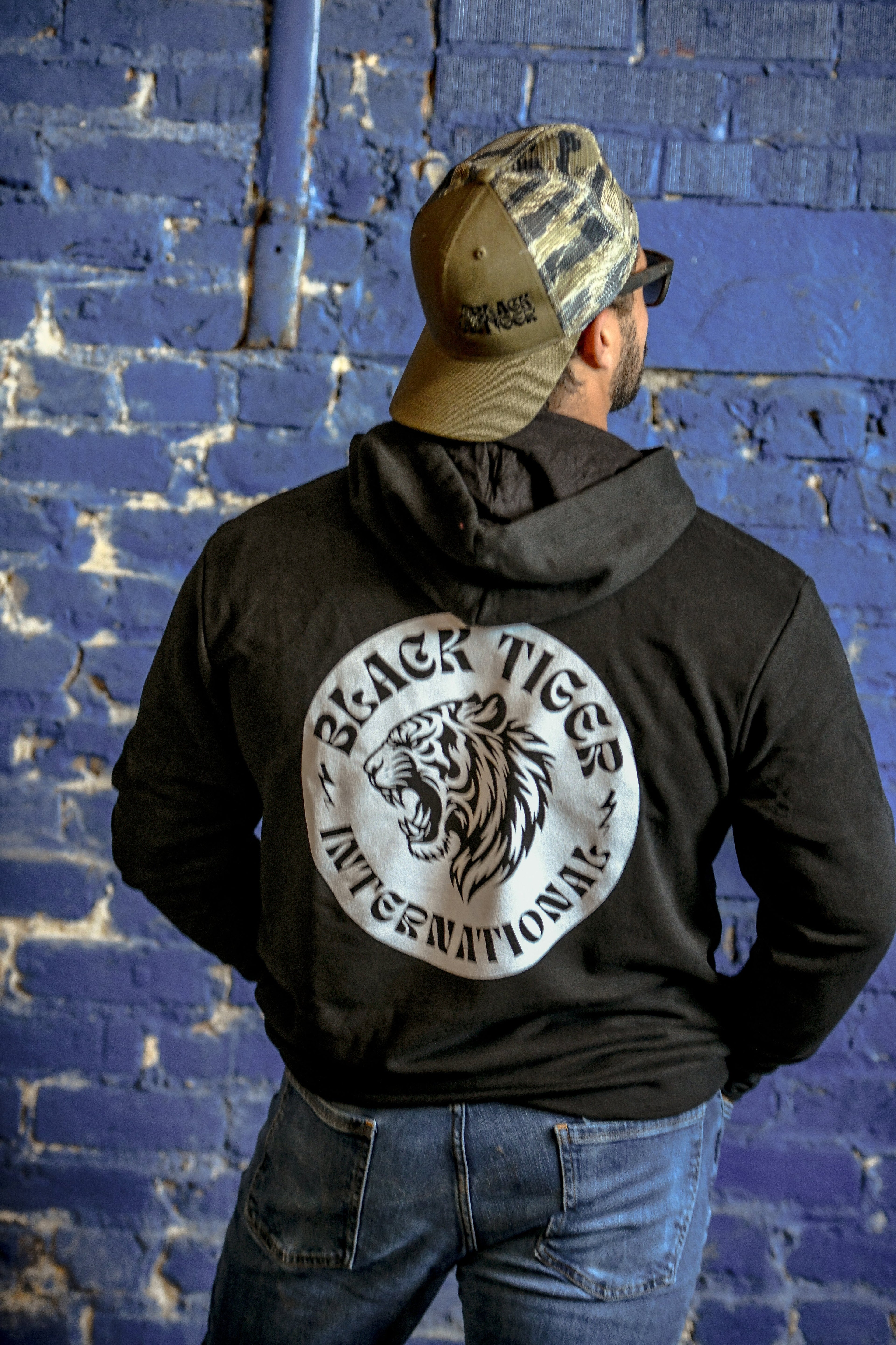 Black Tiger International Attack Tiger Logo Hoodie Black — texture detail
