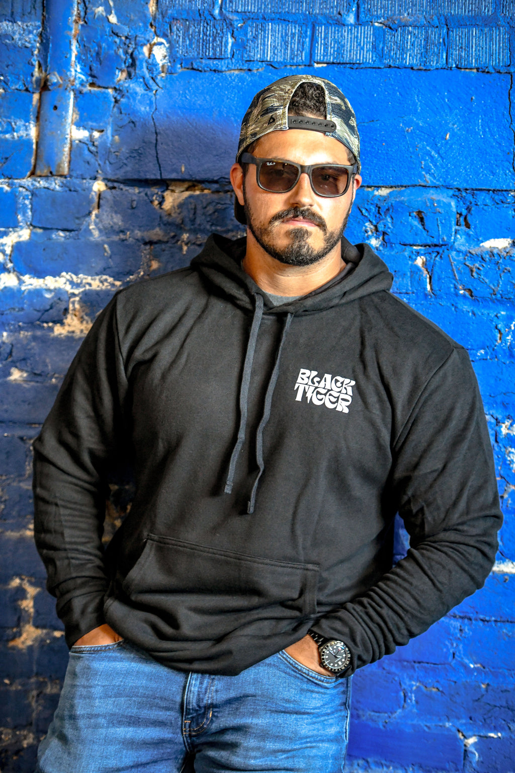 Black Tiger International Attack Tiger Logo Hoodie Black — in-use context