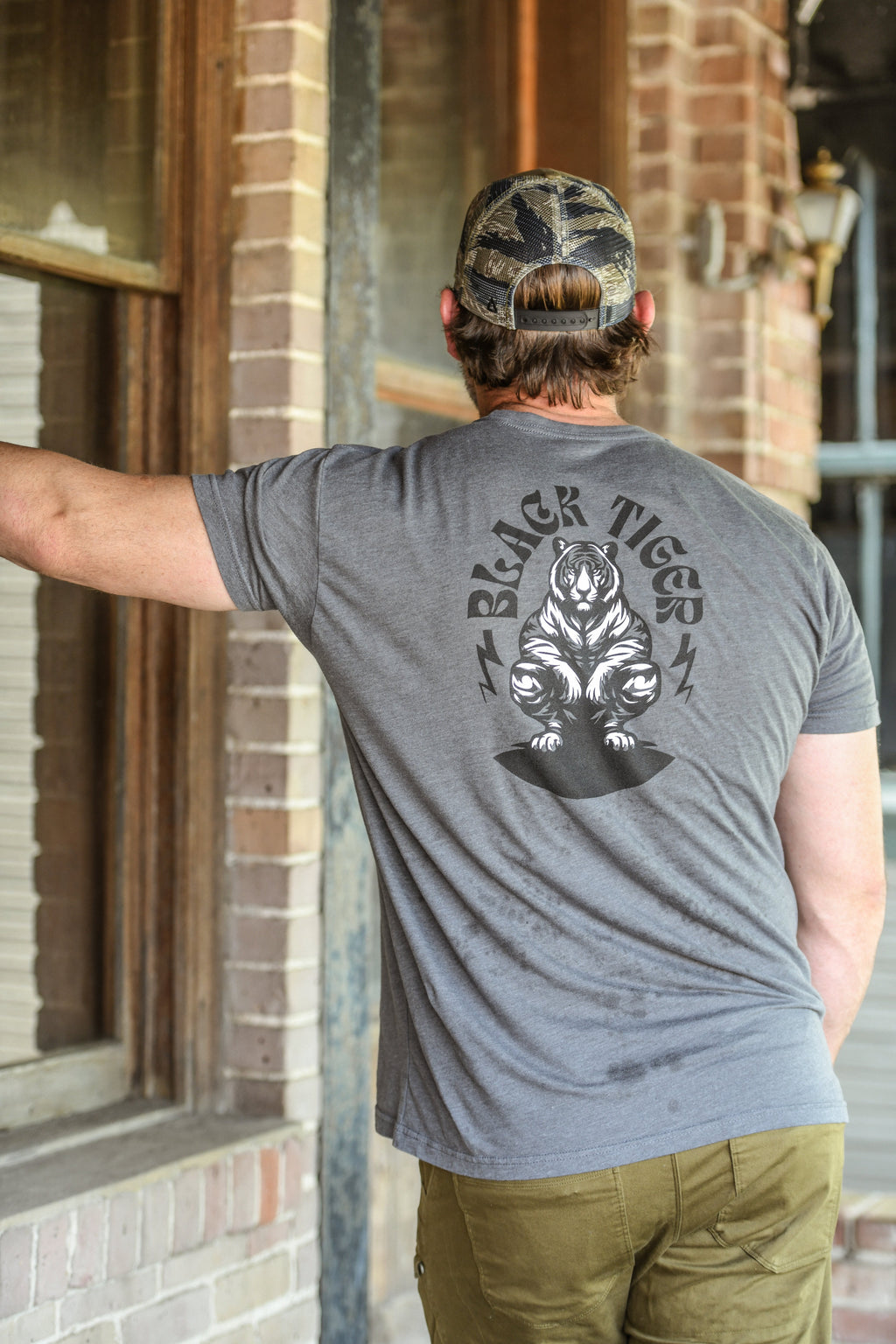 Black Tiger International Black Tiger Logo Tee Shirt — branding close-up