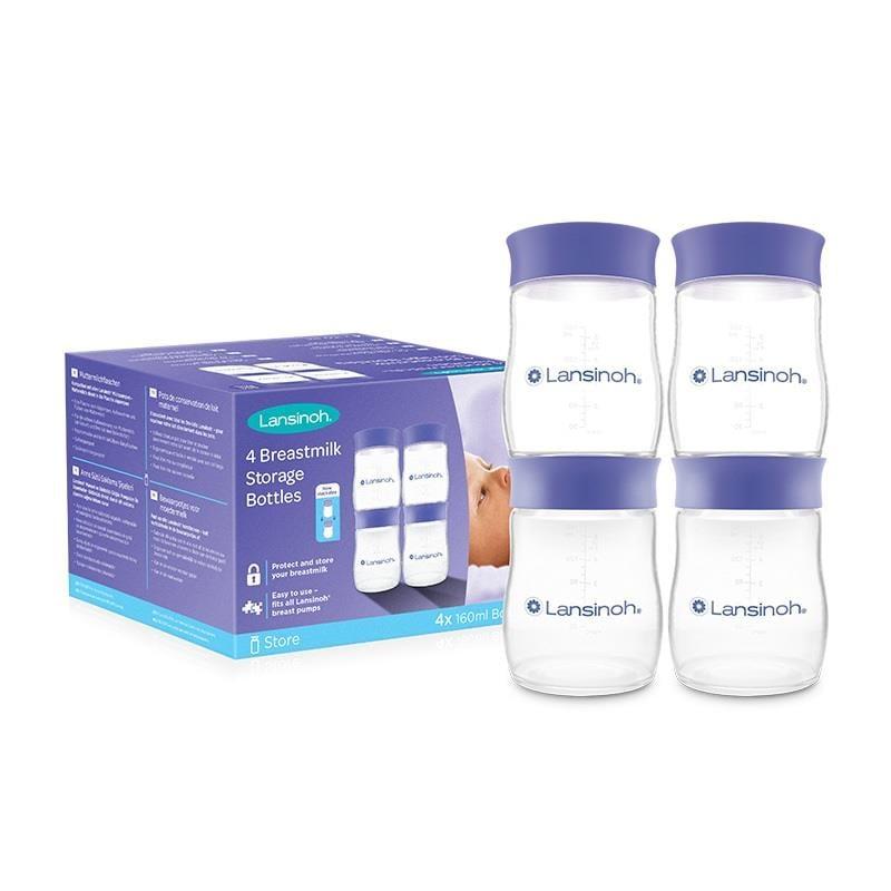 Lansinoh Breast Milk Storage Bottles 4-Pack - Compatible with NaturalWave Nipples, Safe Storage for Expressed Breast Milk