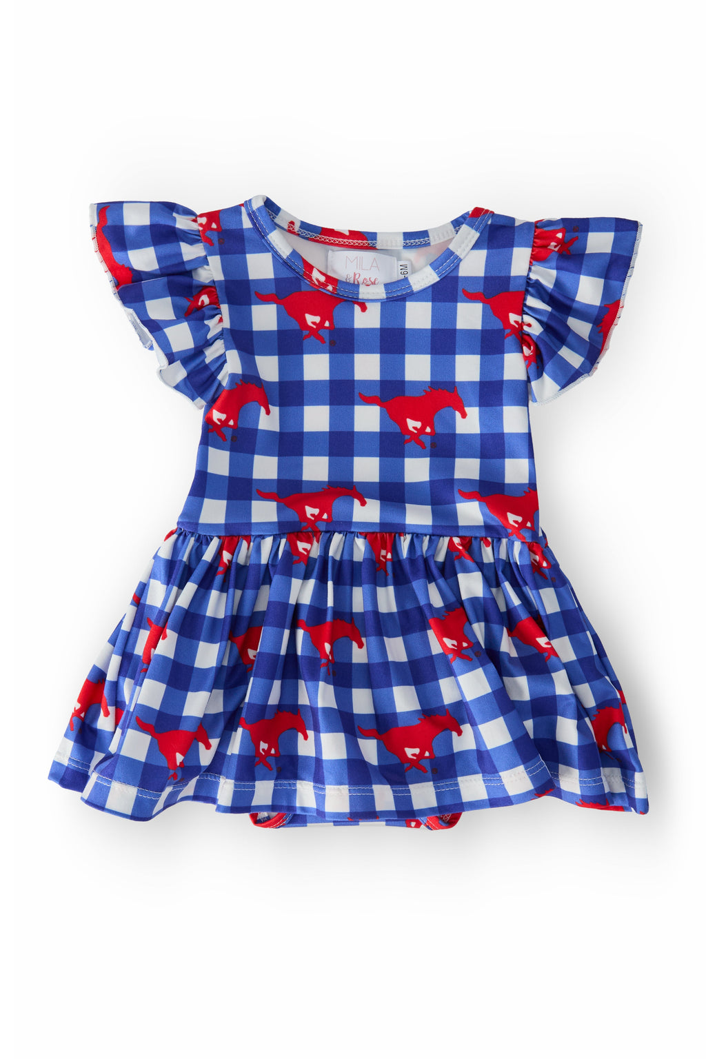 Mila & Rose ® SMU Plaid Mustang Flutter Twirl Bodysuit — main product shot