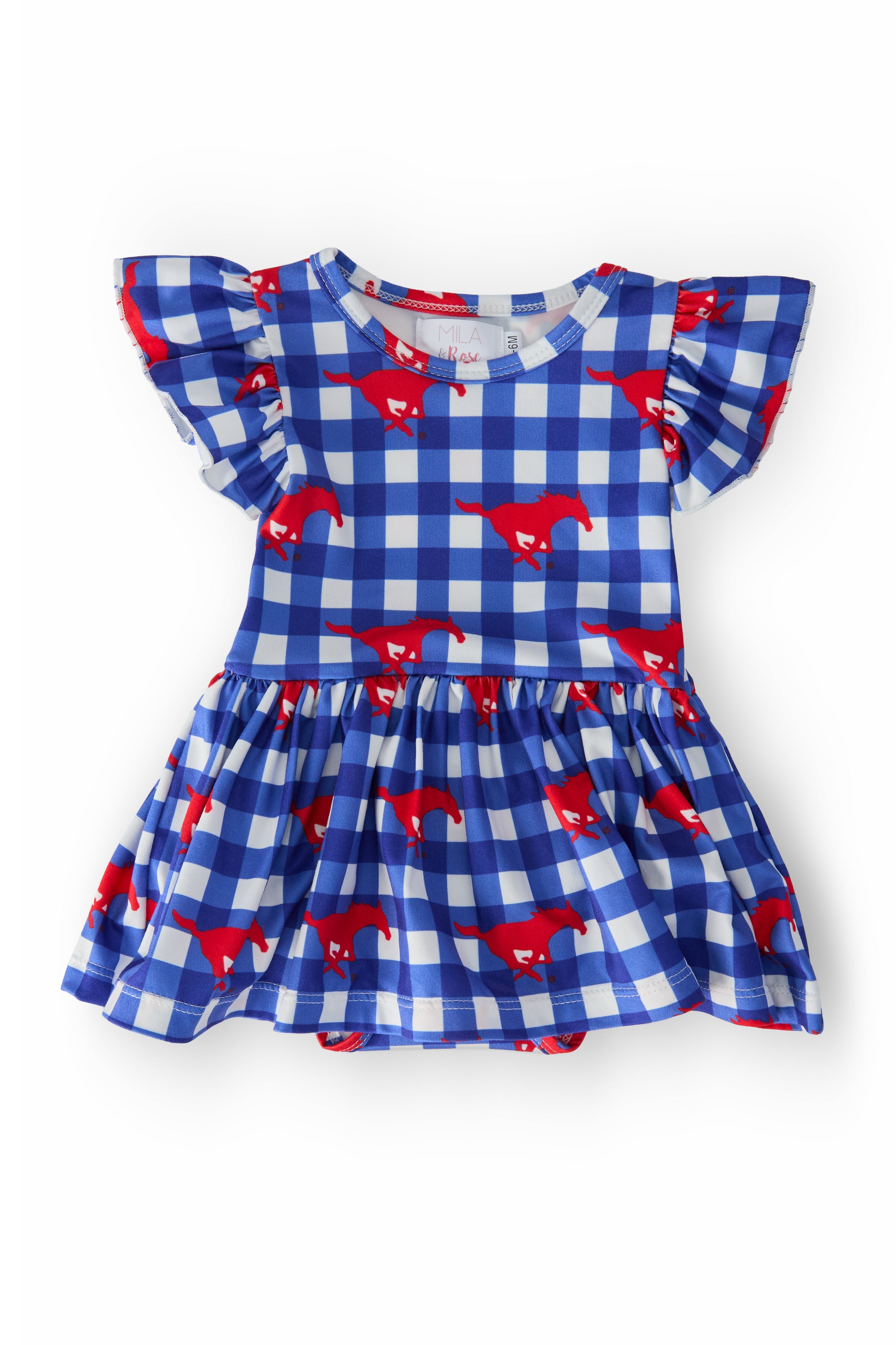 Mila & Rose ® SMU Plaid Mustang Flutter Twirl Bodysuit — main product shot
