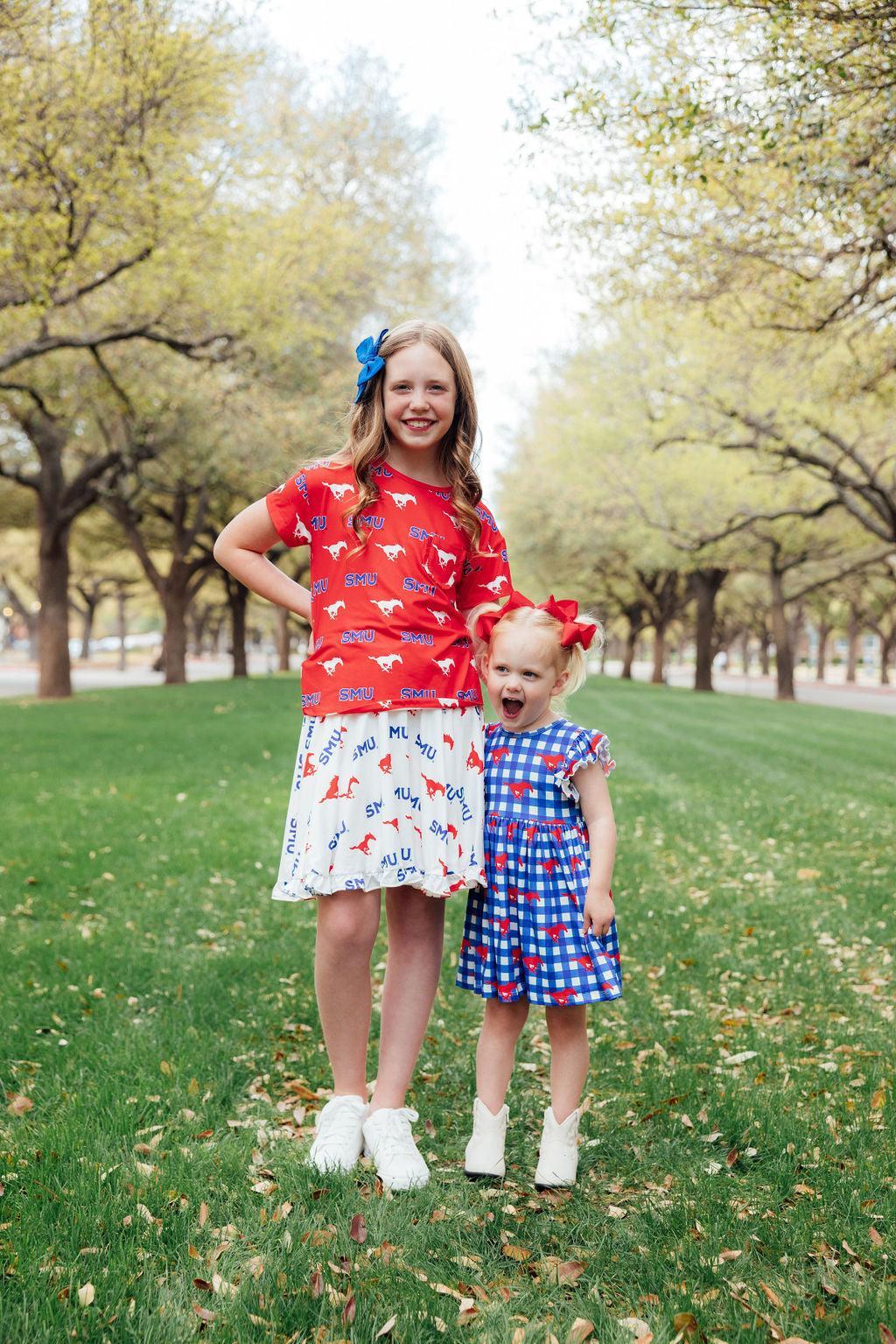 Mila & Rose ® SMU Plaid Mustang Flutter Twirl Dress — side view
